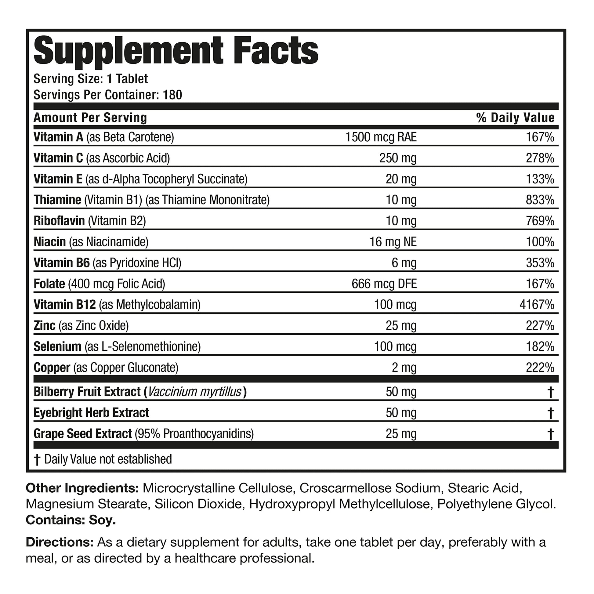 Bronson ONE Daily Vision Complete Eye Health Support Multivitamin Multimineral Supplement Formula, 180 Tablets BronsonAu supplements