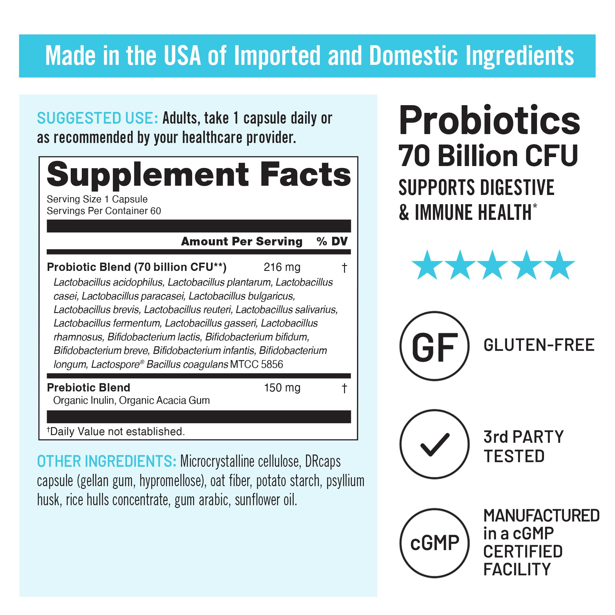 NatureWise Probiotics 70 Billion CFU - 17 Strains + Organic Prebiotics - Immune, Digestive & Gut Health Support for Women & Men - Vegetarian, Gluten-Free, Non-GMO - 60 Capsules[2-Month Supply] NatureWiseAu supplements