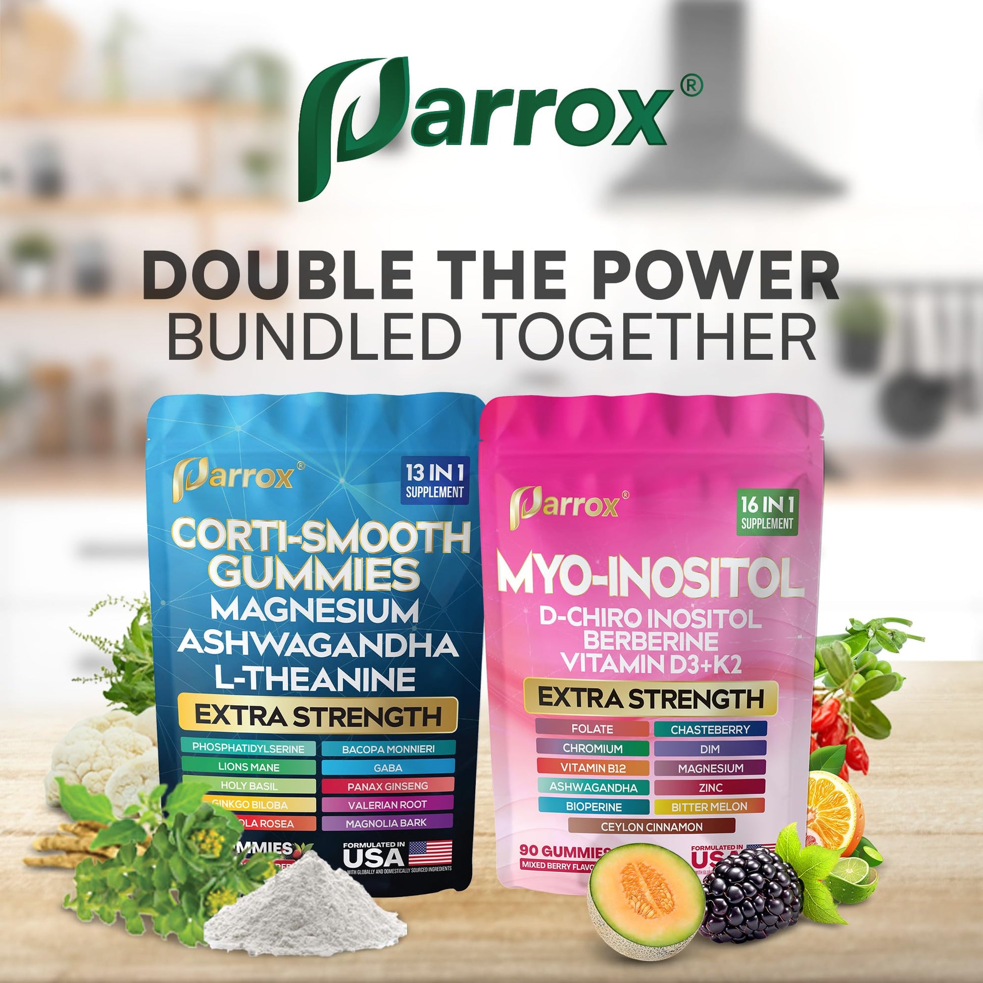 Soothe & Smooth Bundle Gummies - Cortisol & Myo-Inositol Supplement with D-Chiro Inositol, Berberine, Magenesium, Ashwagandha, L-Theanine, Vitamins D3+K2 & B12, Folate, Zinc Lion's Mane (150 Gummies) ParroxAu supplements
