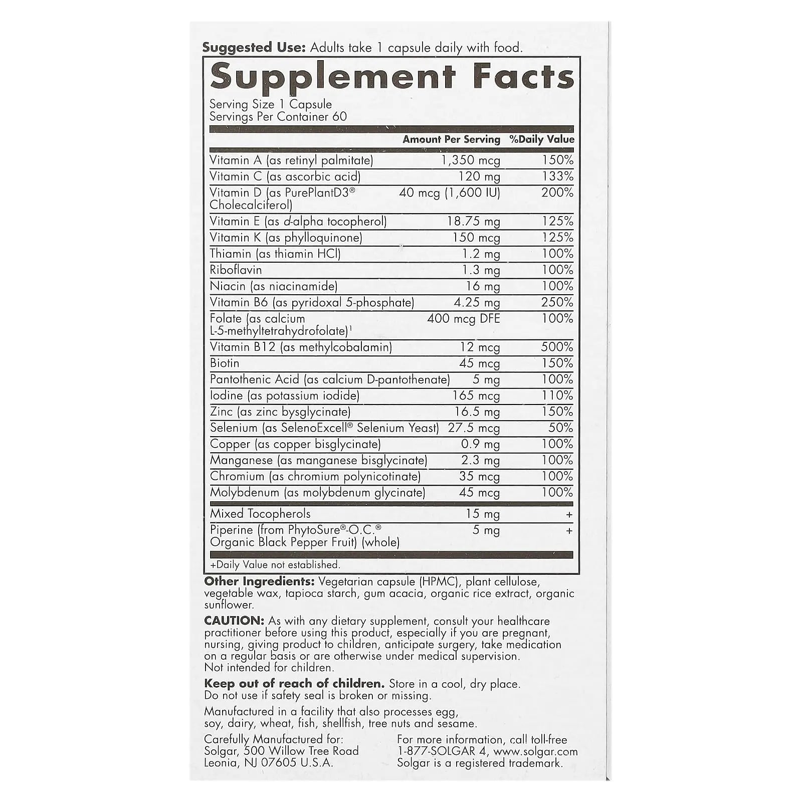 Solgar One Daily Men's Multivitamin Whole Body Support Supplement, Highly Absorbable Delayed Release One Daily Multi Vitamin Capsules for Men SolgarAu supplements