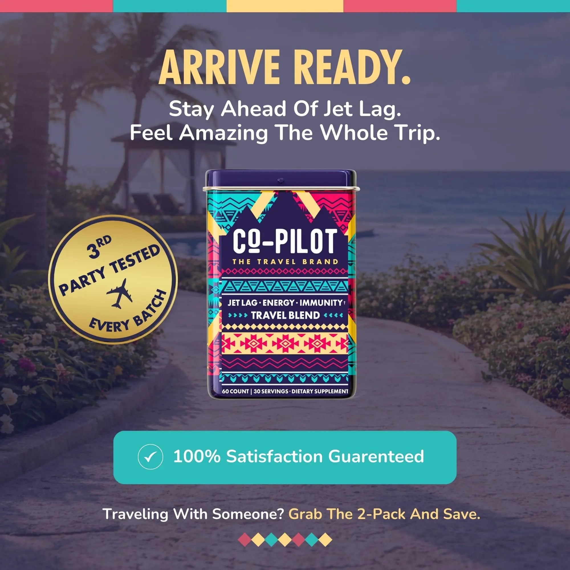 Travel Vitamin Supplement for Flight and Daily, Jet Lag, Energy, Immune, Digestion Support, Promote Calmness with Ashwagandha, Rhodiola, Chia Co-Pilot The Travel BrandAu supplements