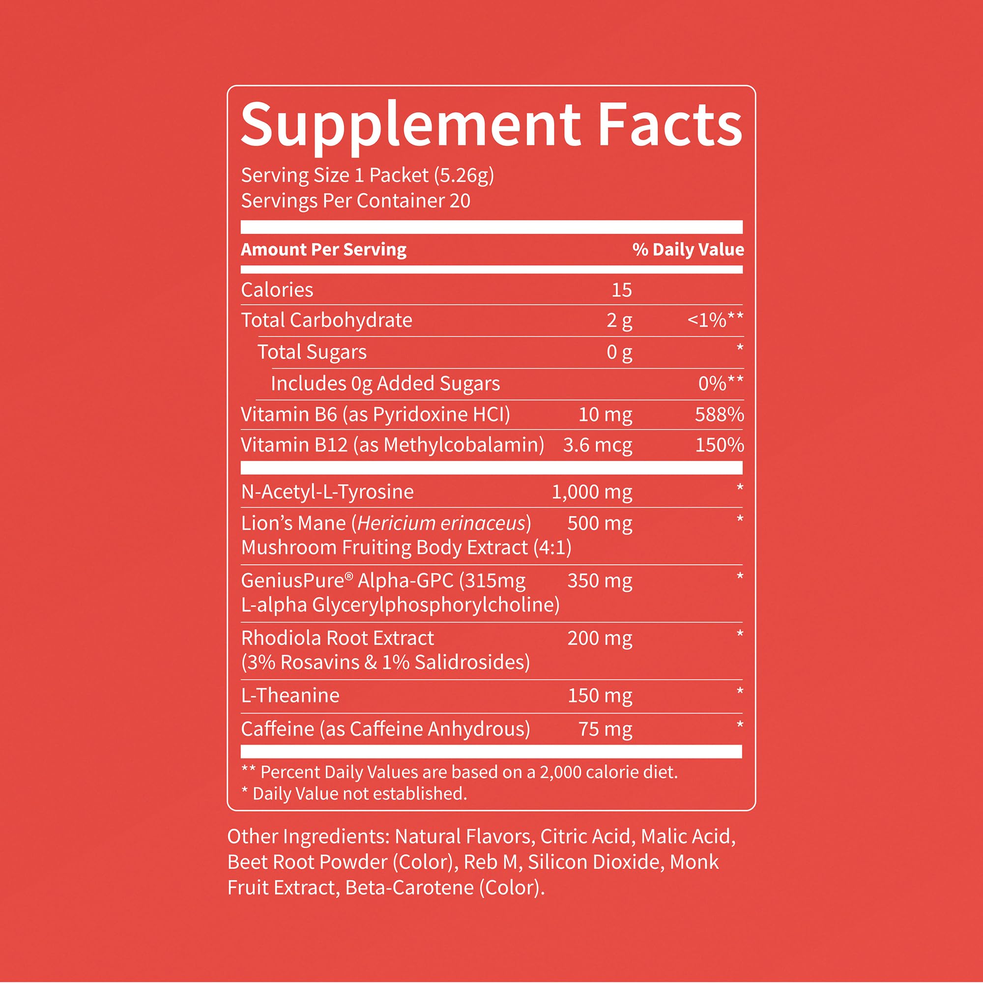 Nello Superfocus – Nootropic Focus Drink Mix for Productivity, Caffeine, L-Theanine, Rhodiola Rosea, Alpha-GPC, Lion’s Mane, Tyrosine, Sugar-Free Packets - With Caffeine (Pack of 20) (20 Servings (Caffeine), Fruit Punch) NelloAu supplements