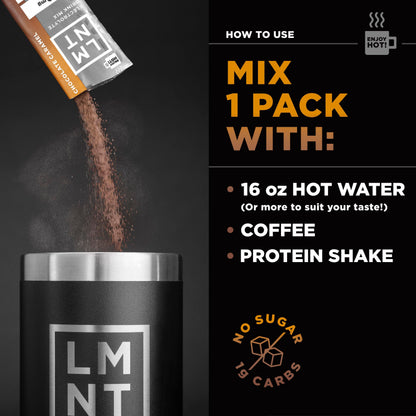 LMNT Hot Chocolate and Coffee Mixer - Chocolate Caramel Salt Electrolytes | No Sugar Drink LMNTUS supplements