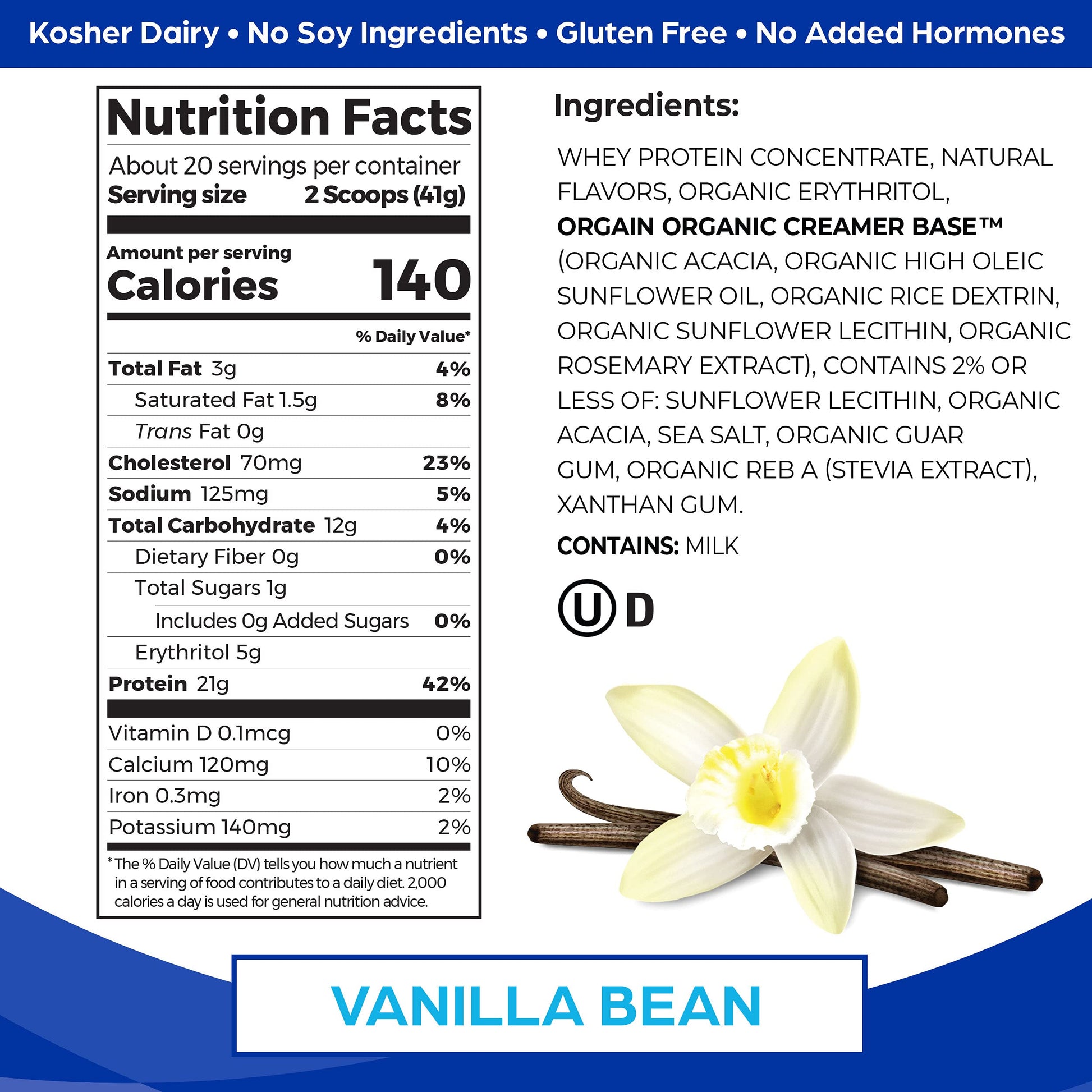 Orgain Whey Protein Powder, Vanilla Bean - 21g Grass Fed Dairy Protein, Gluten Free OrgainUS supplements