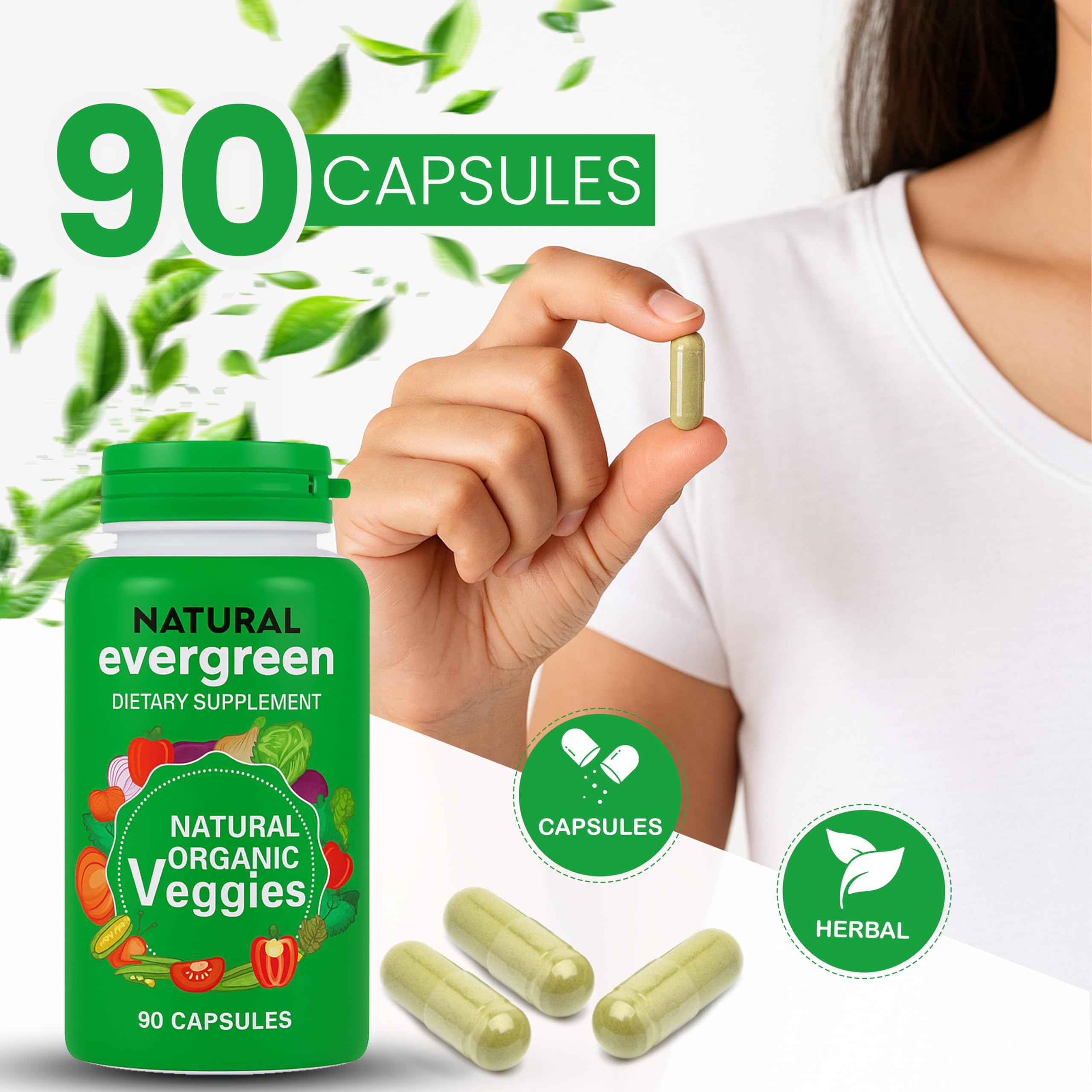 Fruit and Veggies Supplement – 100% Natural Super Greens Blend with Fruits & Vegetables | Veggie Capsules for Adults & Kids | Daily Nutrient Support Packed with Natural Vitamins & Minerals Natural EvergreenAu supplements
