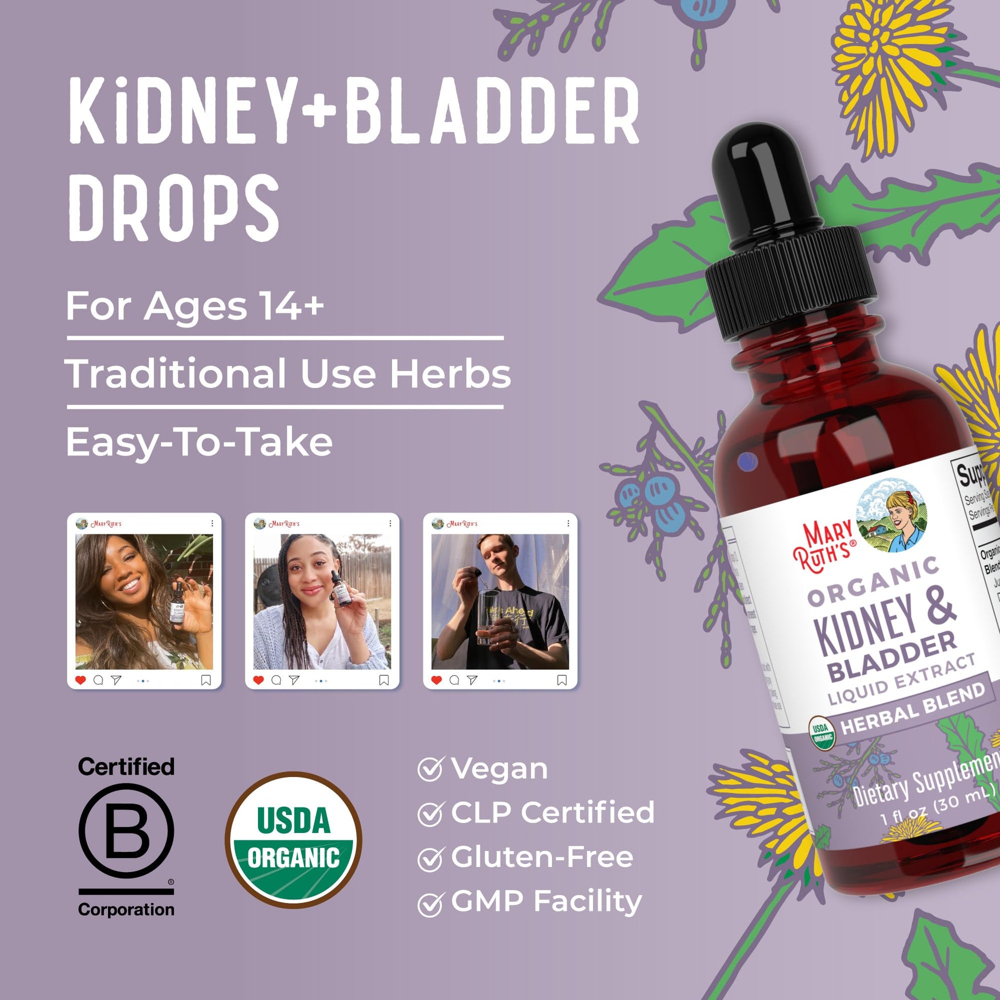 MaryRuth Organics Herbal Supplement Drops | Support Renal & Urinary Systems | Juniper Berry | Cleavers | Dandelion | Hawthorn | Horsetail & Chanca Piedra | Vegan | Non-GMO | 1 Fl Oz MARYRUTH'SUS supplements