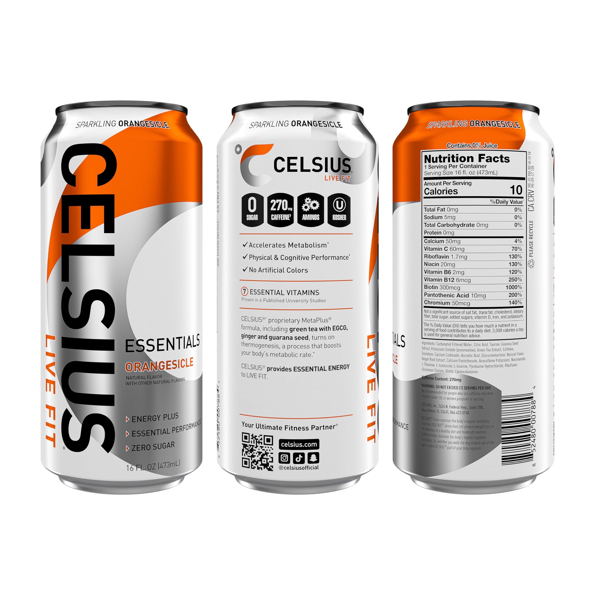 CELSIUS ESSENTIALS, Sparkling Orangesicle, Performance Energy Drink 16 Fl Oz (Pack of 12) CELSIUSUS supplements