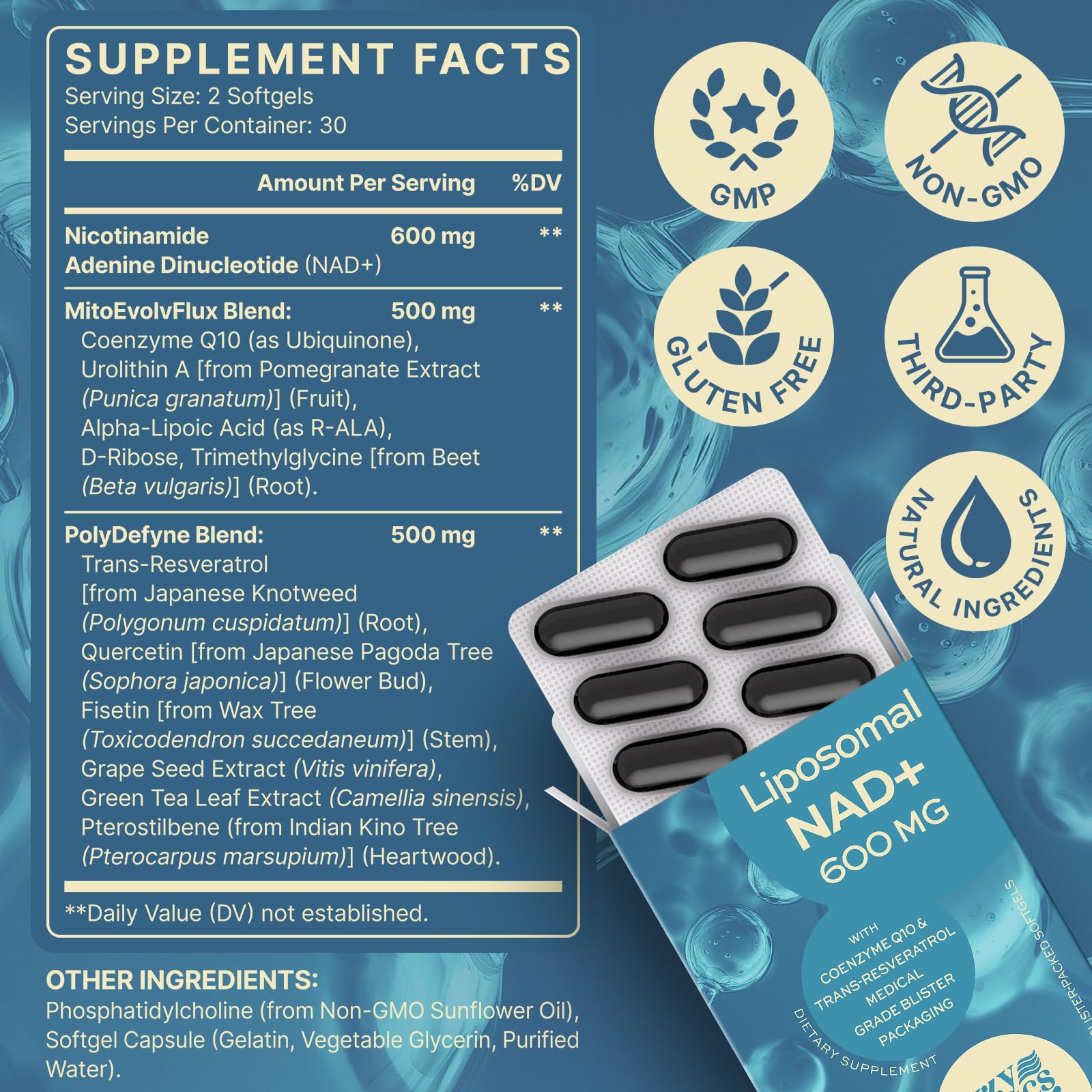 SYZY GENICS NAD+ Supplement 1600mg Extra Strength - Liposomal NMN Alternative with Resveratrol, Urolithin A, CoQ10, Quercetin & ALA - Mitochondrial Energy & Anti-Aging, Cell Regeneration, 60 Softgels SYZY GENICSAu supplements