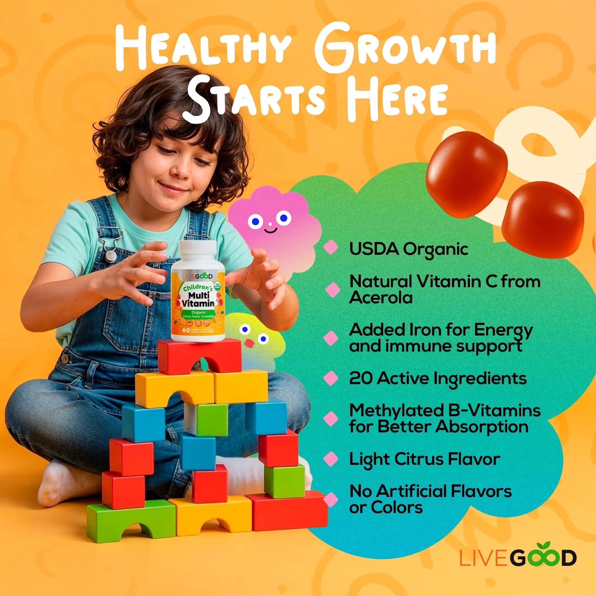 LIVEGOOD Organic Children’s Multivitamin Gummies, Kids Multivitamin, Vitamin D for Toddlers and Children, Organic Kids Chewable Vitamins for Immunity LIVEGOODAu supplements