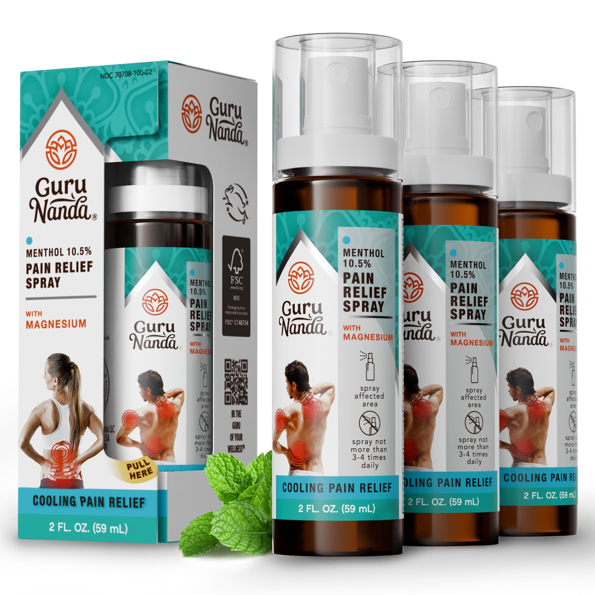 GuruNanda Menthol with Magnesium Spray for Pain Relief – 10.5% Menthol Cooling Spray for Muscle, Joint & Back Discomfort – No-Mess, Fast-Acting Relief, Pack of 3 GuruNandaAu supplements