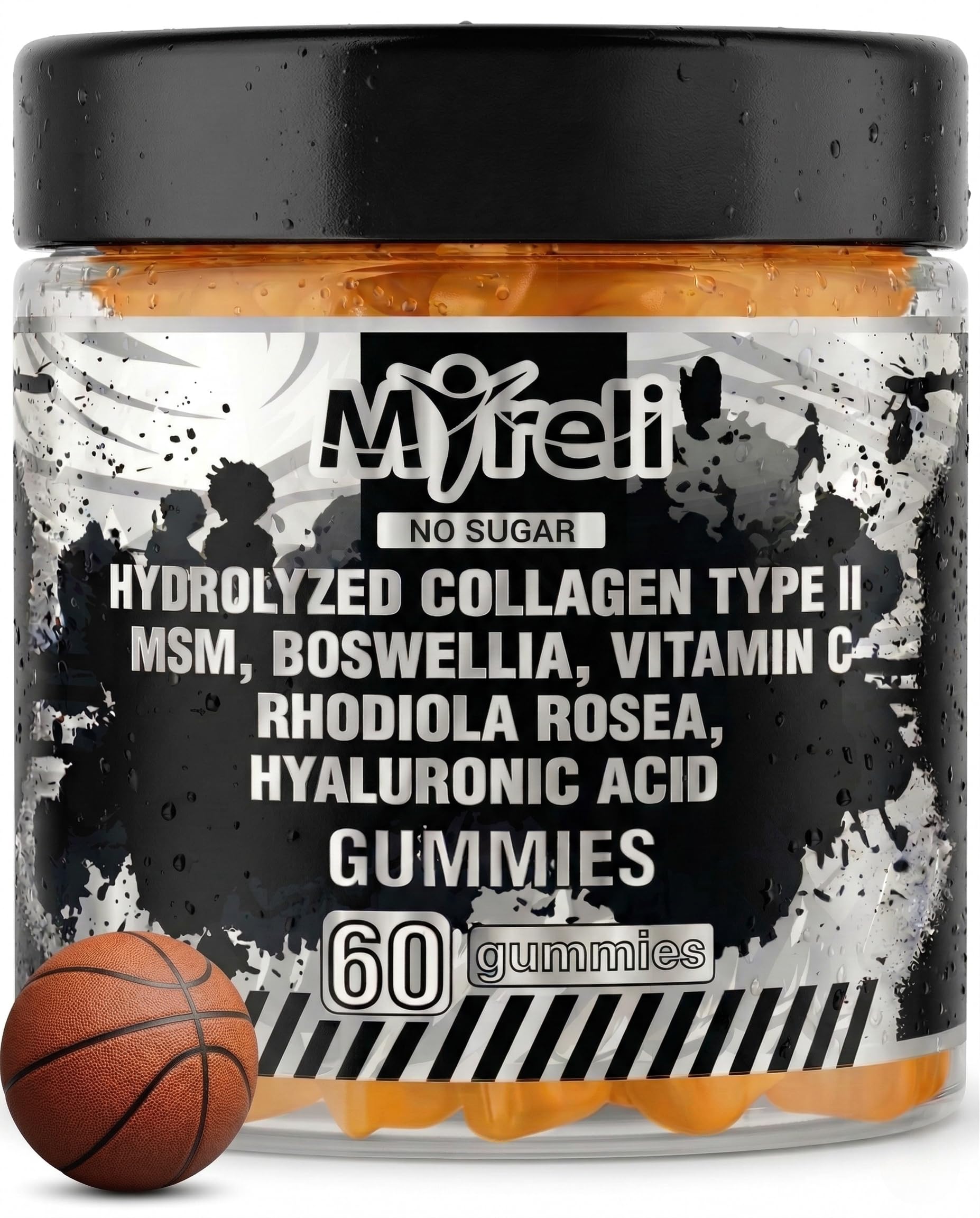 MYRELI Hydrolyzed Collagen Type II 500mg, MSM 700mg, Boswellia 200mg, Vitamin C 400mg, Rhodiola 100mg, Hyaluronic Acid 100mg, Joint Mobility, Flexibility, Basketball Athletes, Vegan, Non GMO, 60 Gummy MYRELIAu supplements