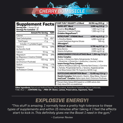 PMD Sports Ultra Pump Fuel Insanity - Pre Workout - Cherry Bombsicle (30 Servings) PMDUS supplements