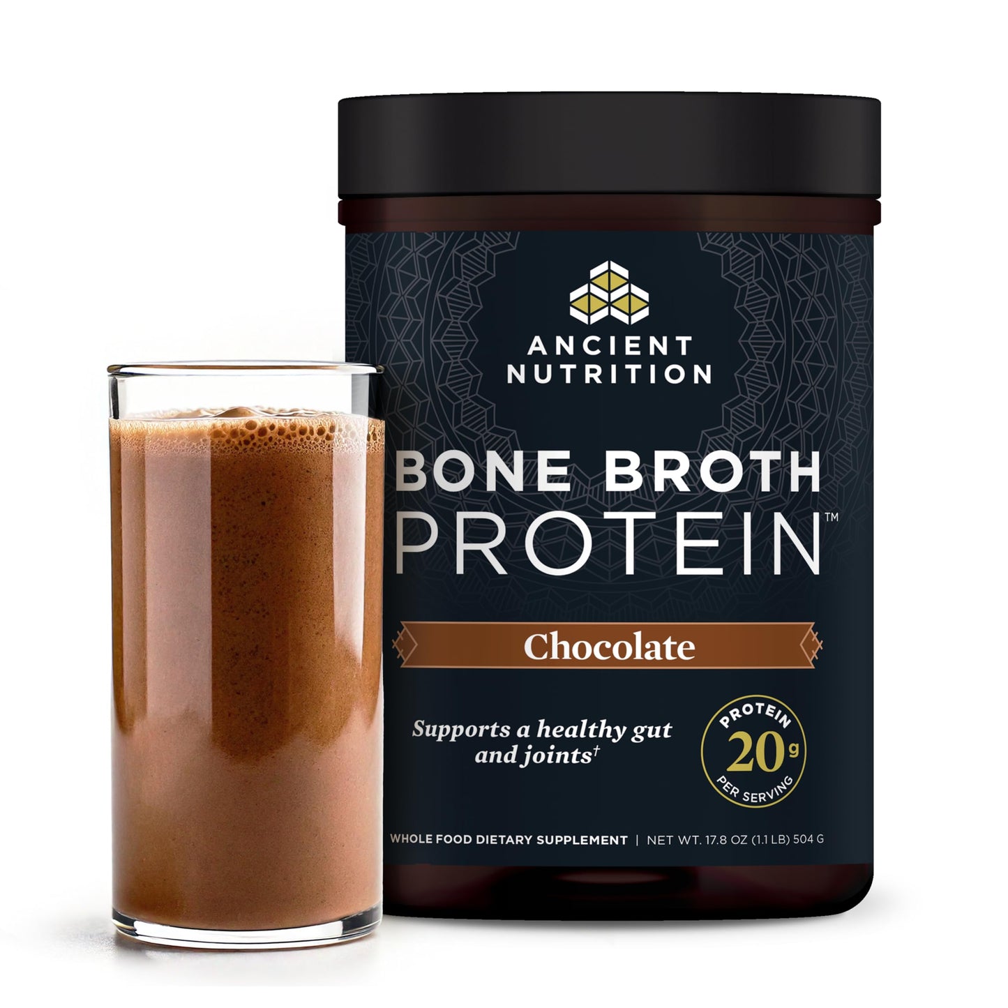 Ancient Nutrition Protein Powder Made from Real Bone Broth, Chocolate, 20g Protein Per Serving, 20 Serving Tub, Gluten Free Hydrolyzed Collagen Ancient NutritionUS supplements
