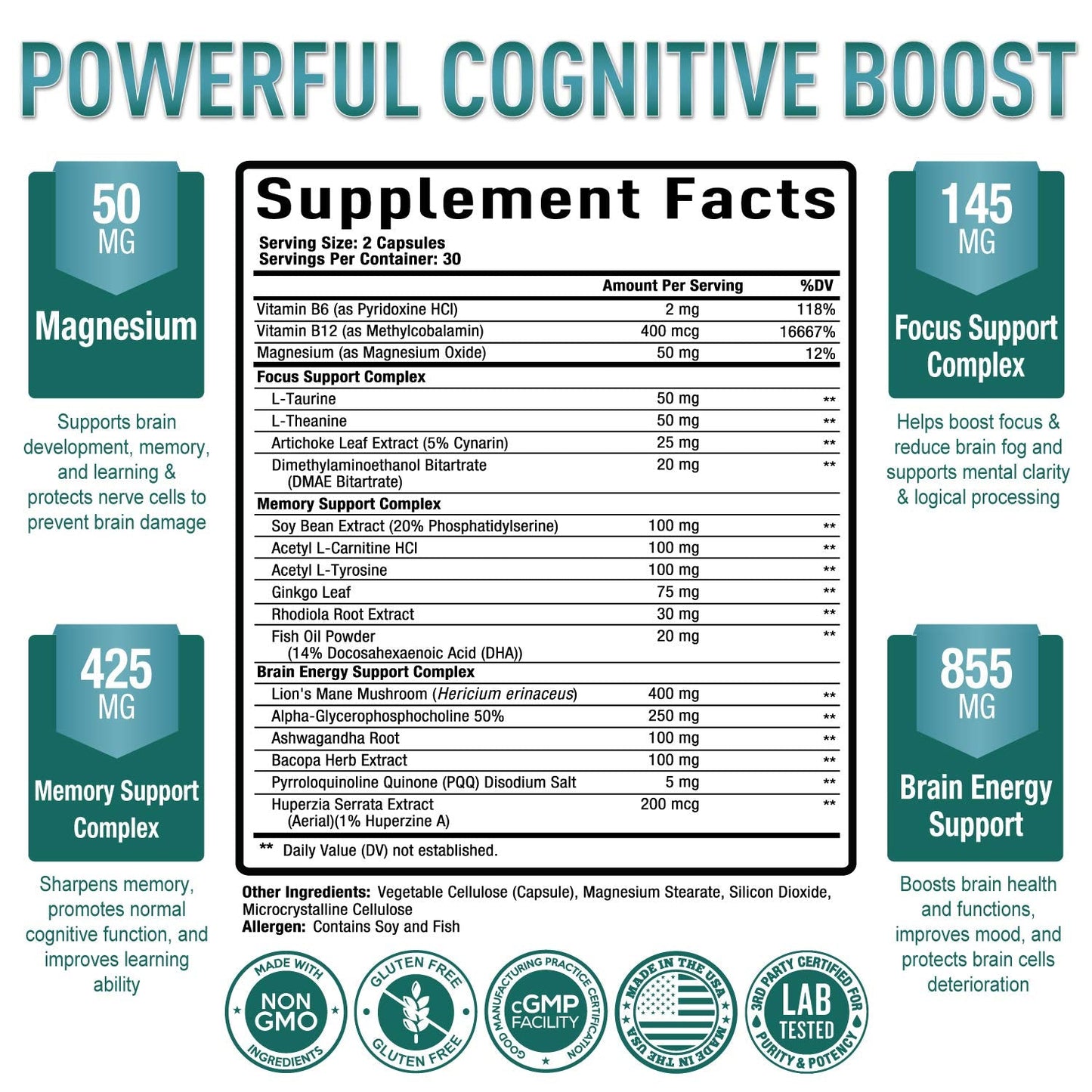 Premium Brain Supplement - Nootropic Brain Booster for Focus, Clarity, Improved Memory Purely OptimalUS supplements