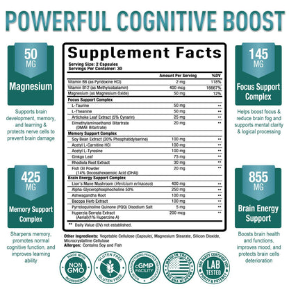 Premium Brain Supplement - Nootropic Brain Booster for Focus, Clarity, Improved Memory Purely OptimalUS supplements