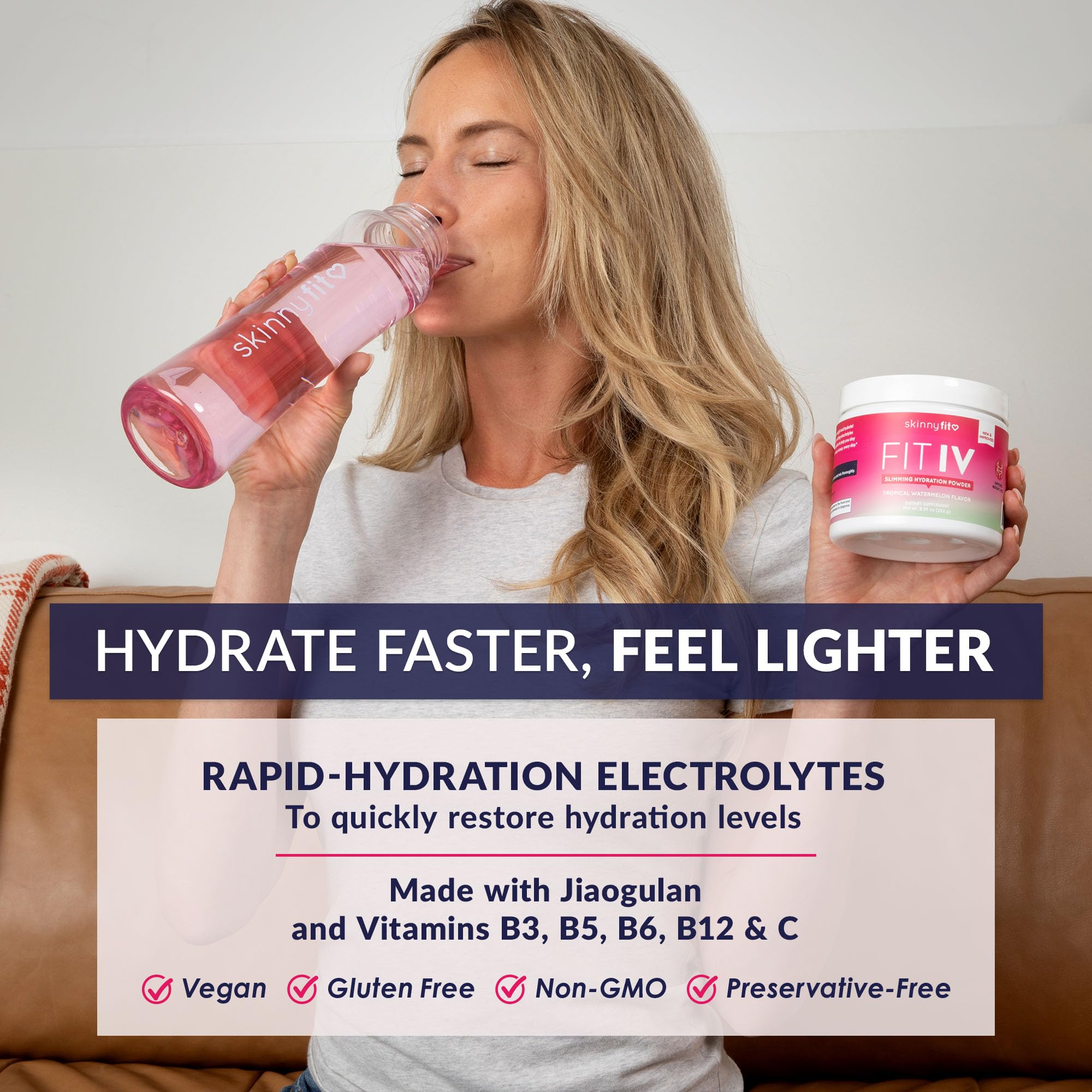 SkinnyFit - Fit IV Slimming Hydration Powder, Tropical Watermelon (Jar, 28 Scoops) - New & Improved Formula - Electrolytes, Vitamin C, Vitamin B3 - Vegan, Gluten Free, Dairy Free - Beauty & Self Care SkinnyFitAu supplements