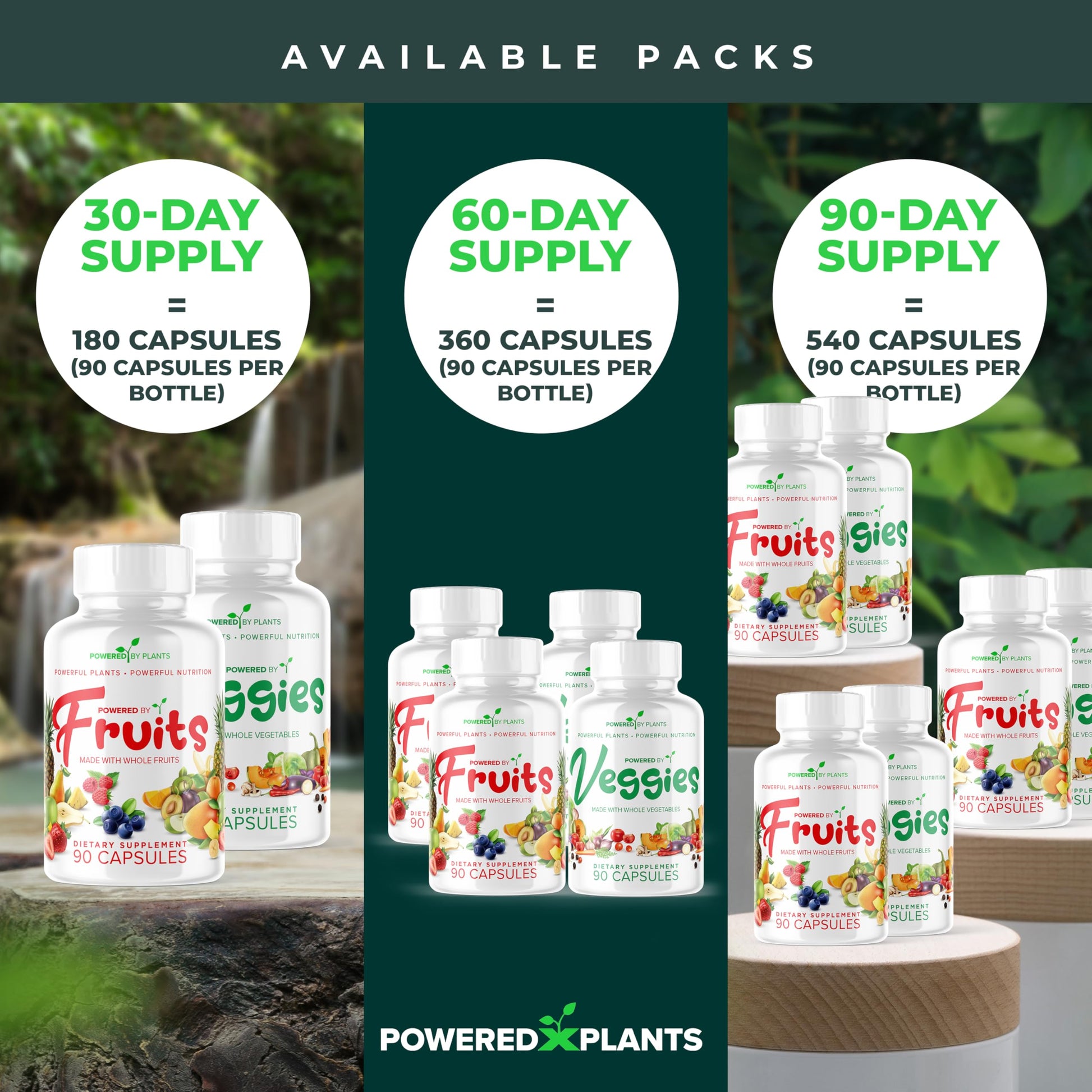 Daily Fruits and Veggies Supplement - 180 Capsules for 30 Days, Non GMO & Gluten Free Superfood with Natural Vitamins - Powered by Plants, 2-Pack POWERED X PLANTSAu supplements