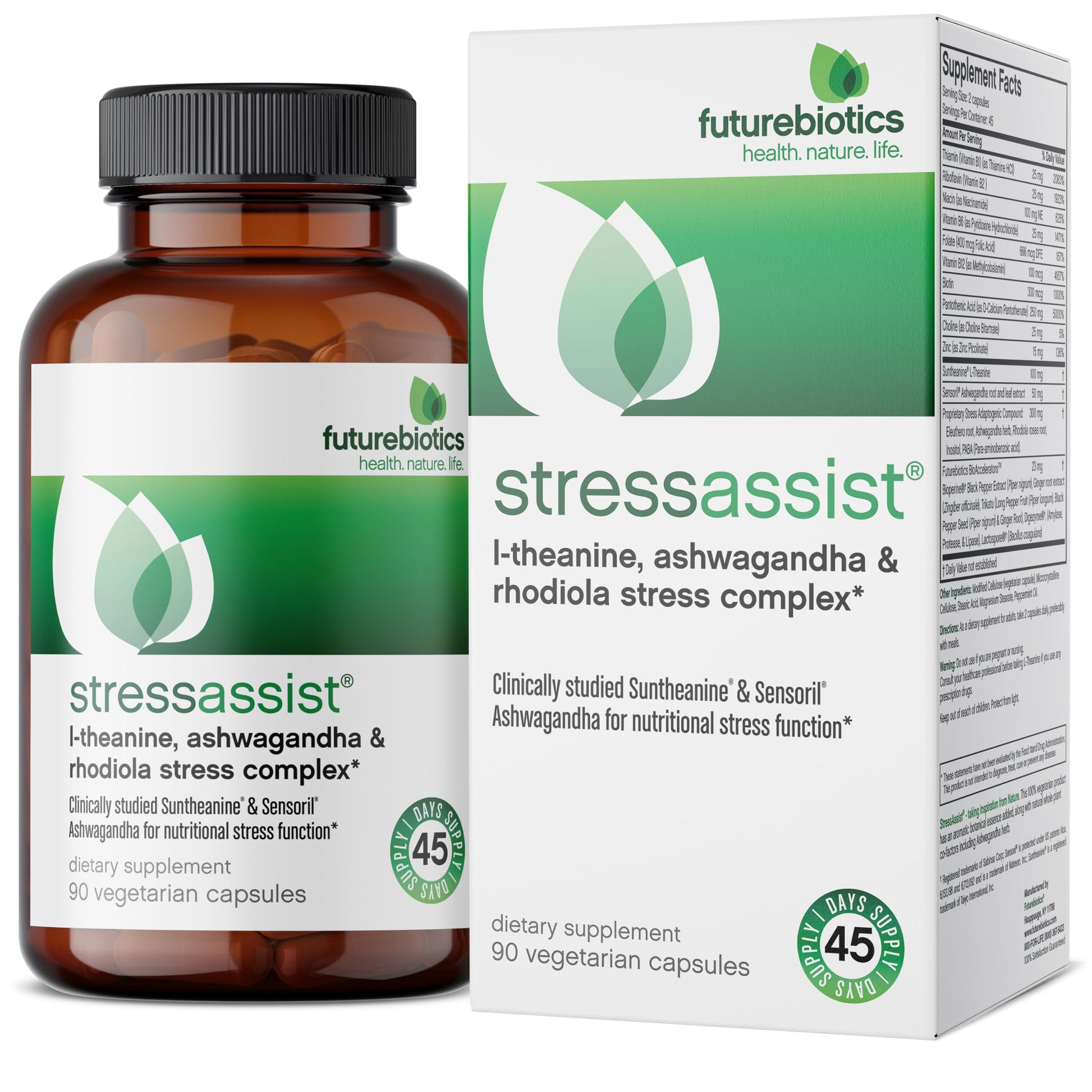 Futurebiotics Stressassist L-theanine Ashwagandha and Rhodiola Rosea Stress Complex - Natural Nutritional Stress Function, 90 Vegetarian Capsules FuturebioticsAu supplements