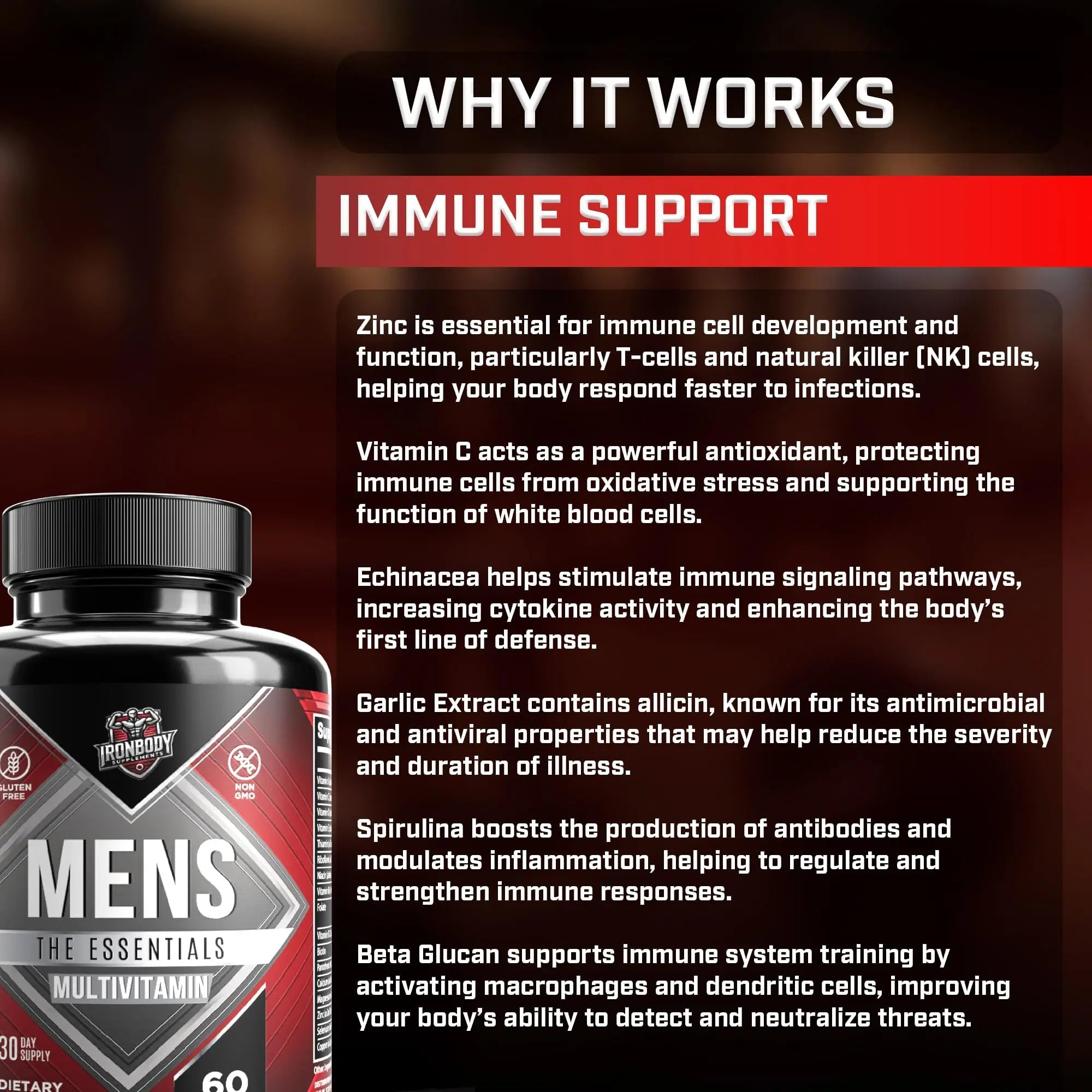 IronBody Supplements, Multivitamin for Men, Vitamins A, B, C, D, E, Zinc. Immune Support, Antioxidant Fruit and Energy Blend. 60 Capsules IronBody SupplementsAu supplements