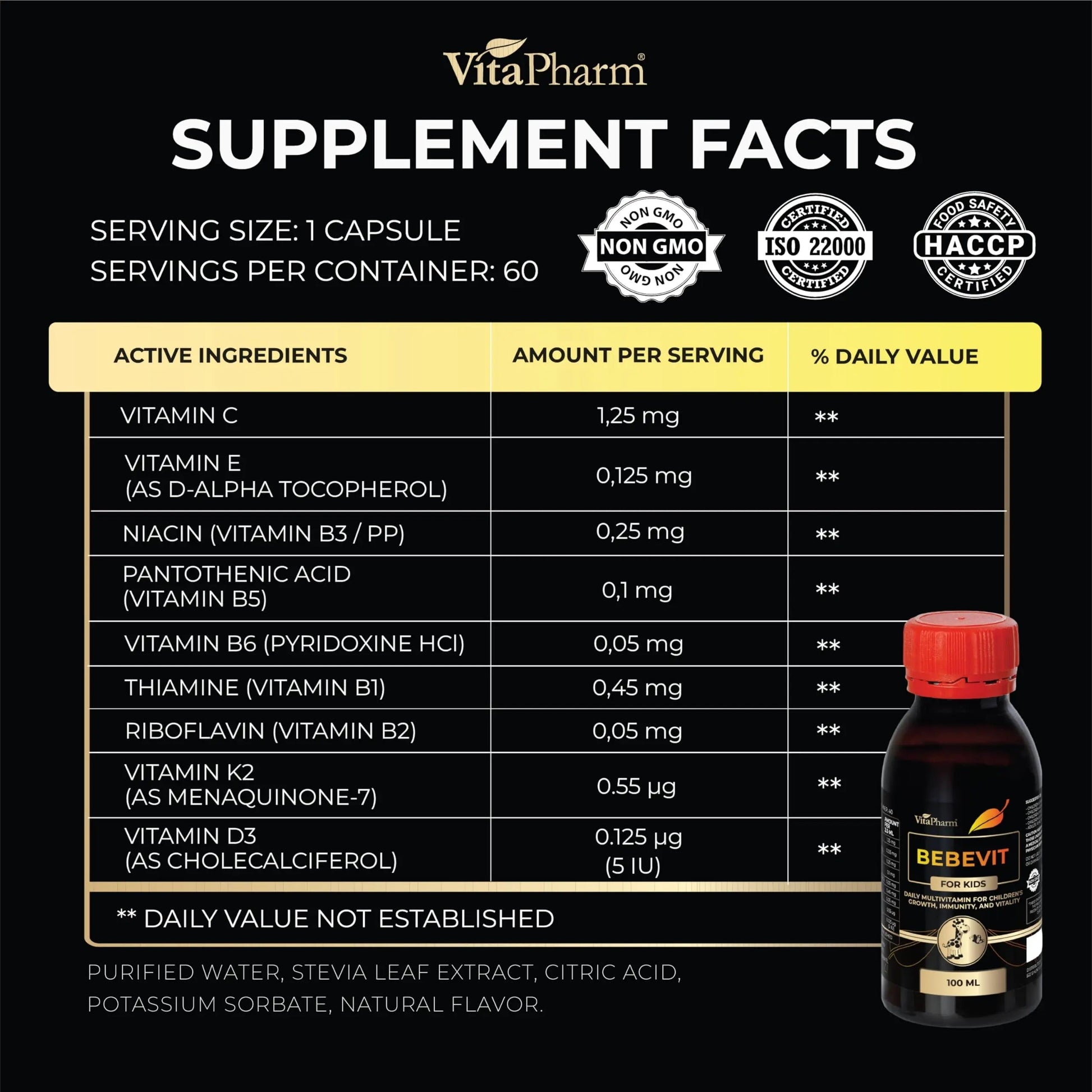 BEBEVIT Liquid Multivitamin for Kids – Sugar-Free & Non-GMO Formula with Vitamins A, C, D3, E, K2 & B-Complex – Daily Support for Growth, Immunity VitaPharmAu supplements