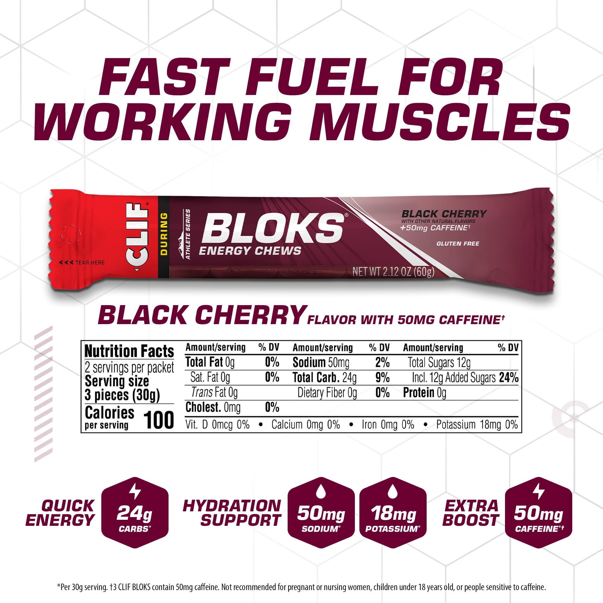 CLIF BLOKS - Black Cherry Flavor with Caffeine - Energy Chews - Non-GMO Clif BarUS supplements