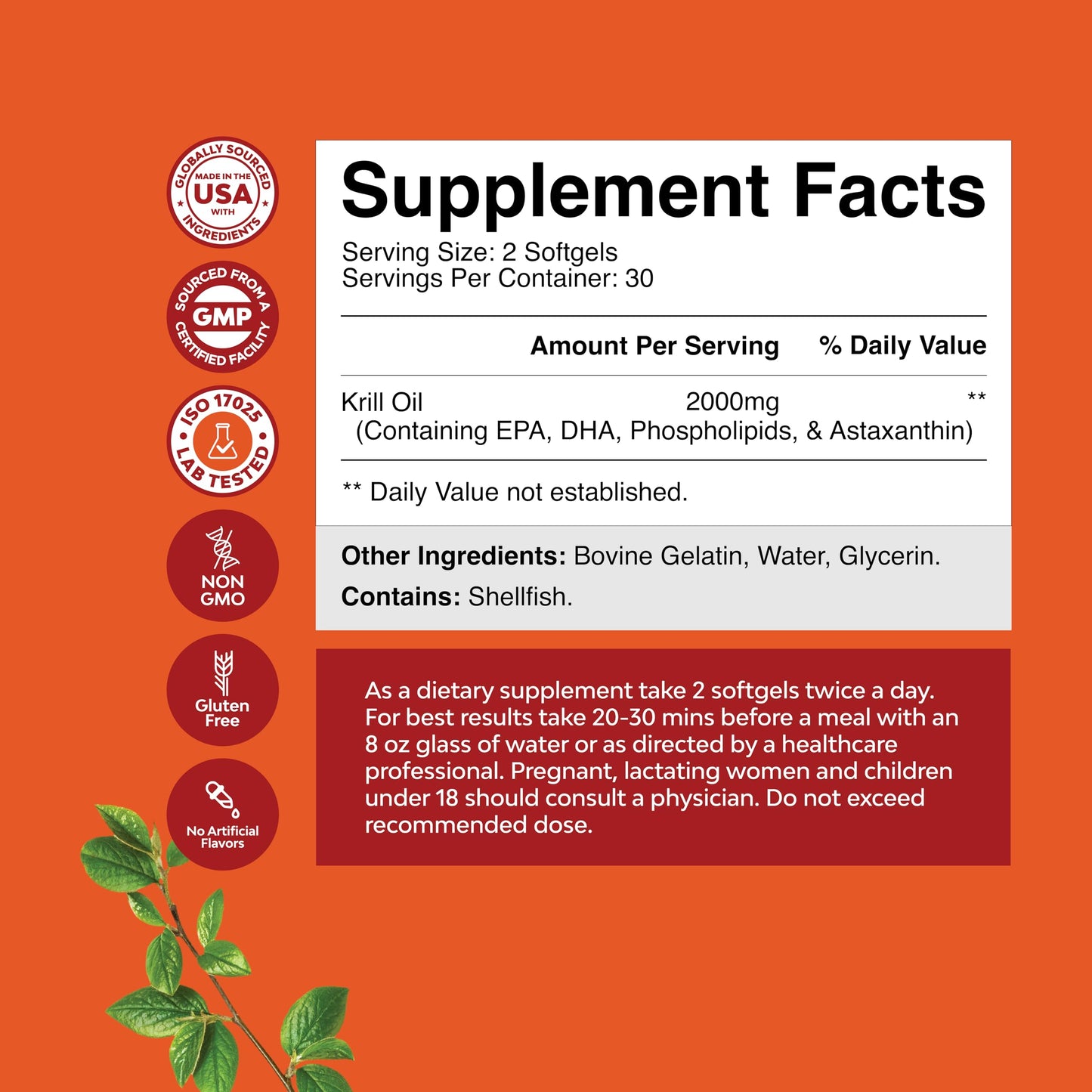 Antarctic Krill Oil 2000mg Softgels Per Serving - Omega 3 Krill Oil Supplement Natures CraftUS supplements