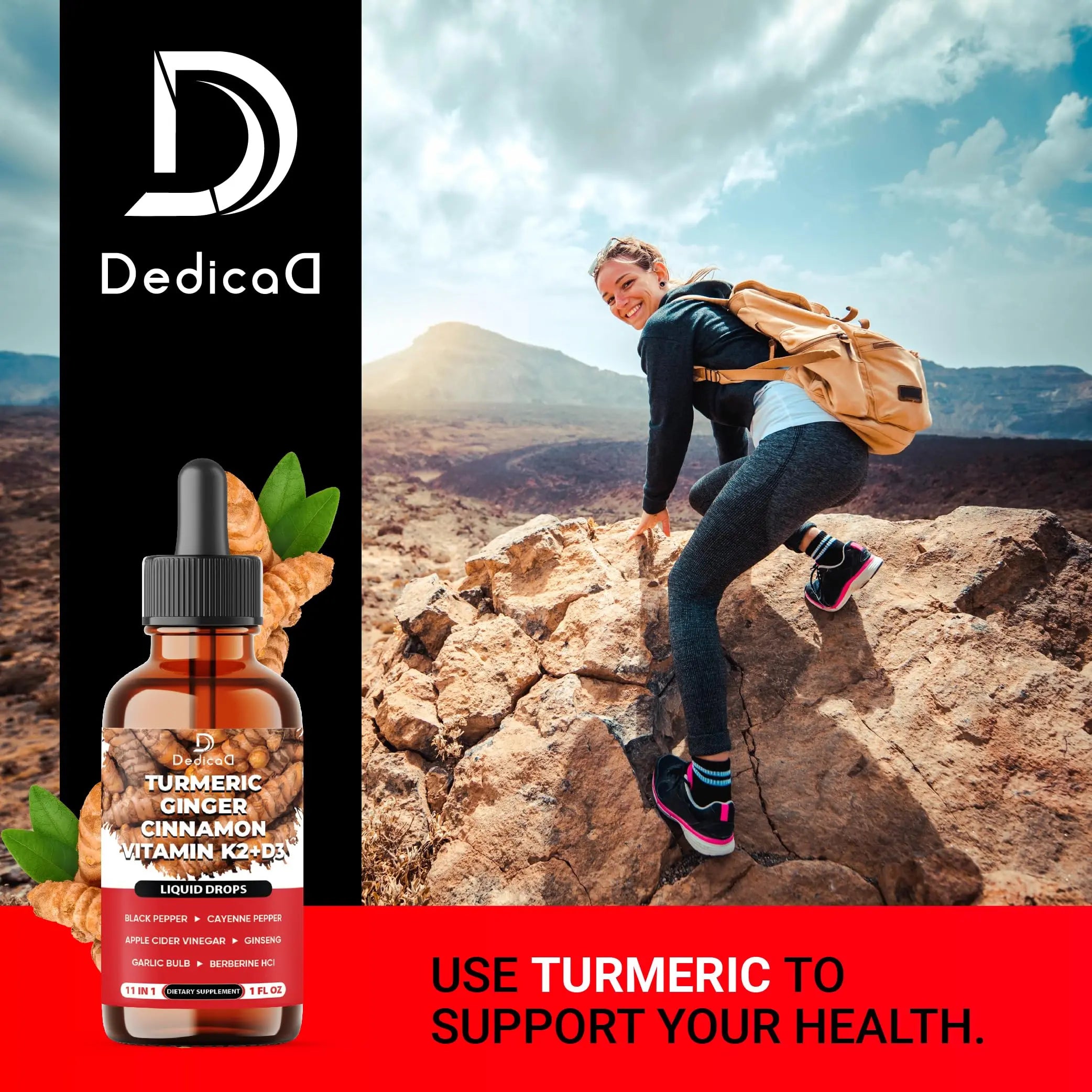 11in1 Liquid Turmeric Supplement – with Ginger, Garlic, Ceylon Cinnamon, Berberine, Ginseng, Apple Cider Vinegar – 1 Fl Oz – 30 Servings DEDICADnz supplements
