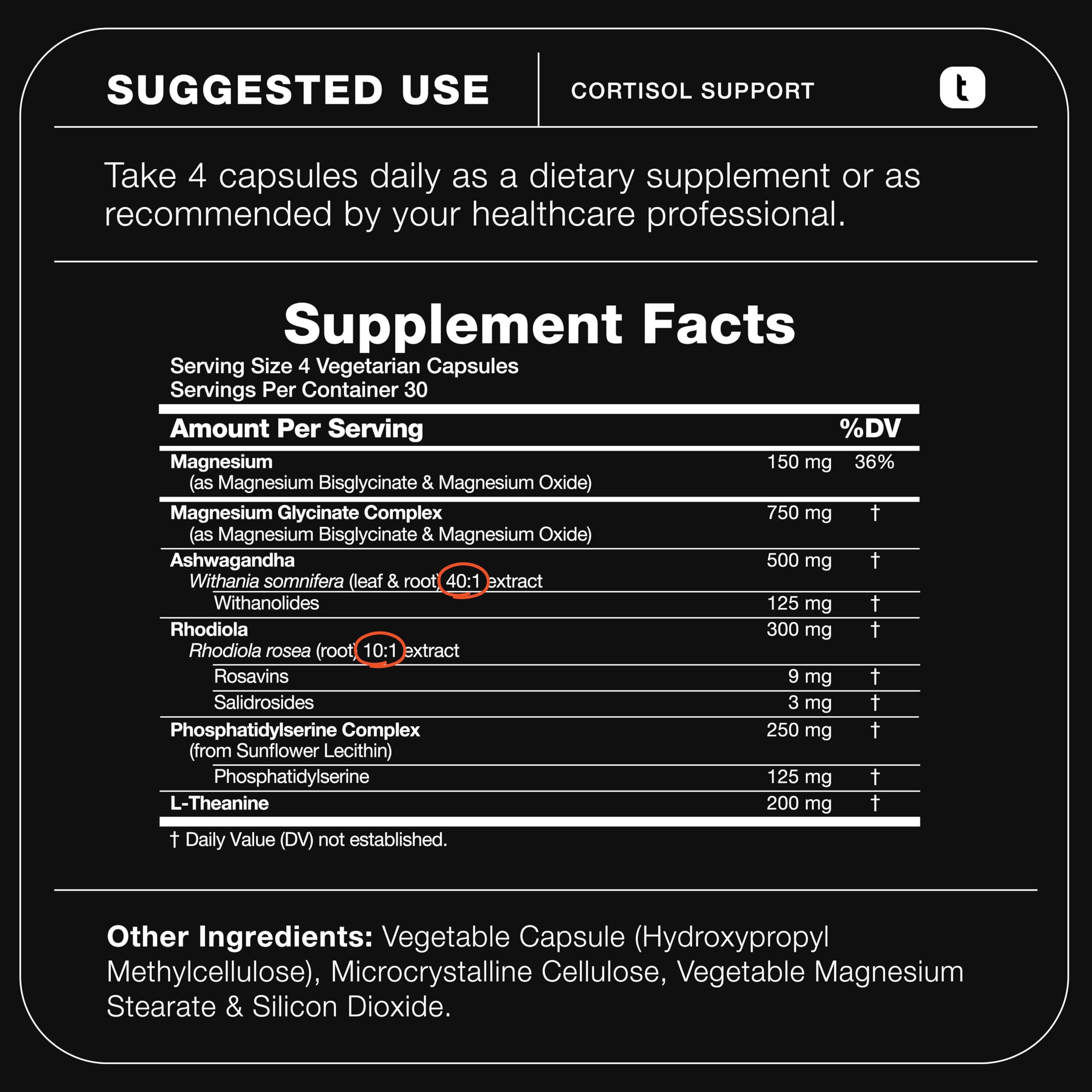 Cortisol Supplement for Women and Men — Calm, Balanced-Strength 5-in-1 Non-Drowsy, Third-Party Tested with Magnesium Glycinate, Ashwagandha, L-Theanine, Phosphatidylserine, Rhodiola — 120 Capsules ToniiqAu supplements