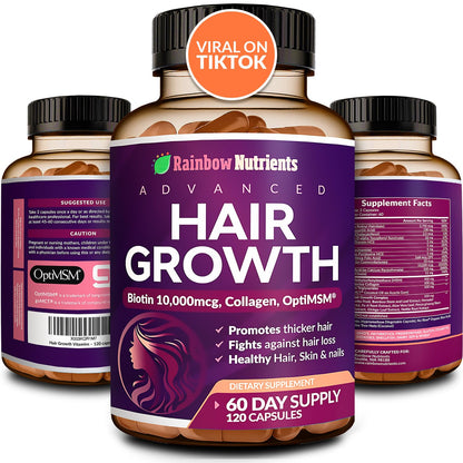 Hair Growth Vitamins for Women | Biotin 10,000mcg, Collagen, Patented OptiMSM®, goMCT Rainbow Nutrients, LLCUS supplements