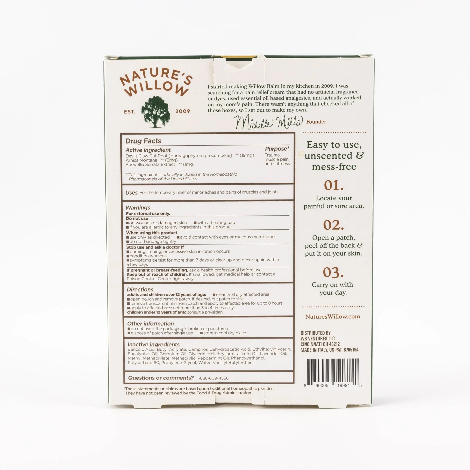 Nature's Willow Natural Pain Relief Patches for Muscles & Joints | Fast-Acting with White Willow Bark | Free from Artificial Fragrances & Dyes | 6 Patches per Pack (3-Pack) Nature's WillowAu supplements