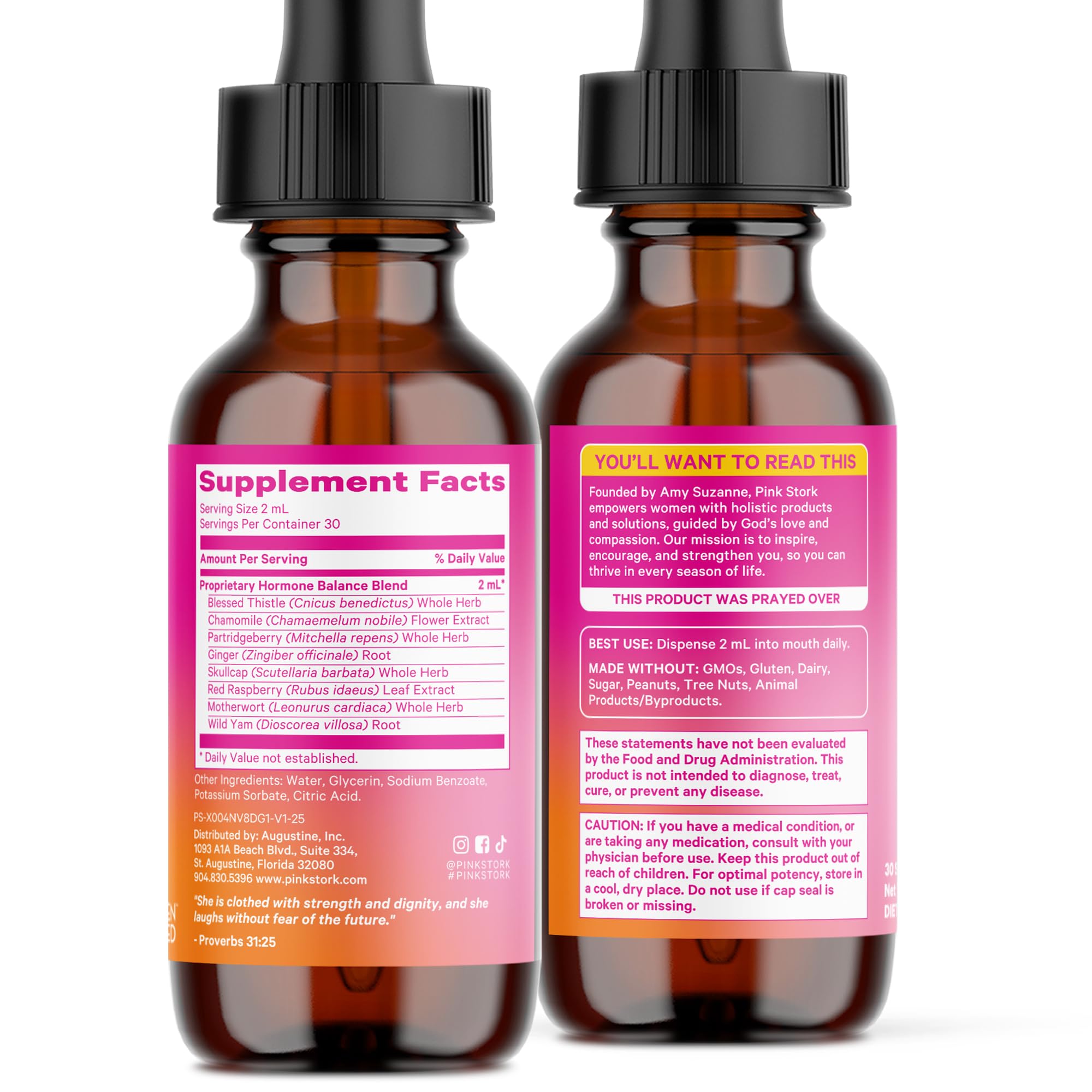 Pink Stork Hormone Balance Drops for Women - Supports Hormonal Health, PMS, Perimenopause & Mood, with Red Raspberry Leaf & Wild Yam - Liquid Supplement - Vegan, 2oz, 30 Servings Pink StorkAu supplements