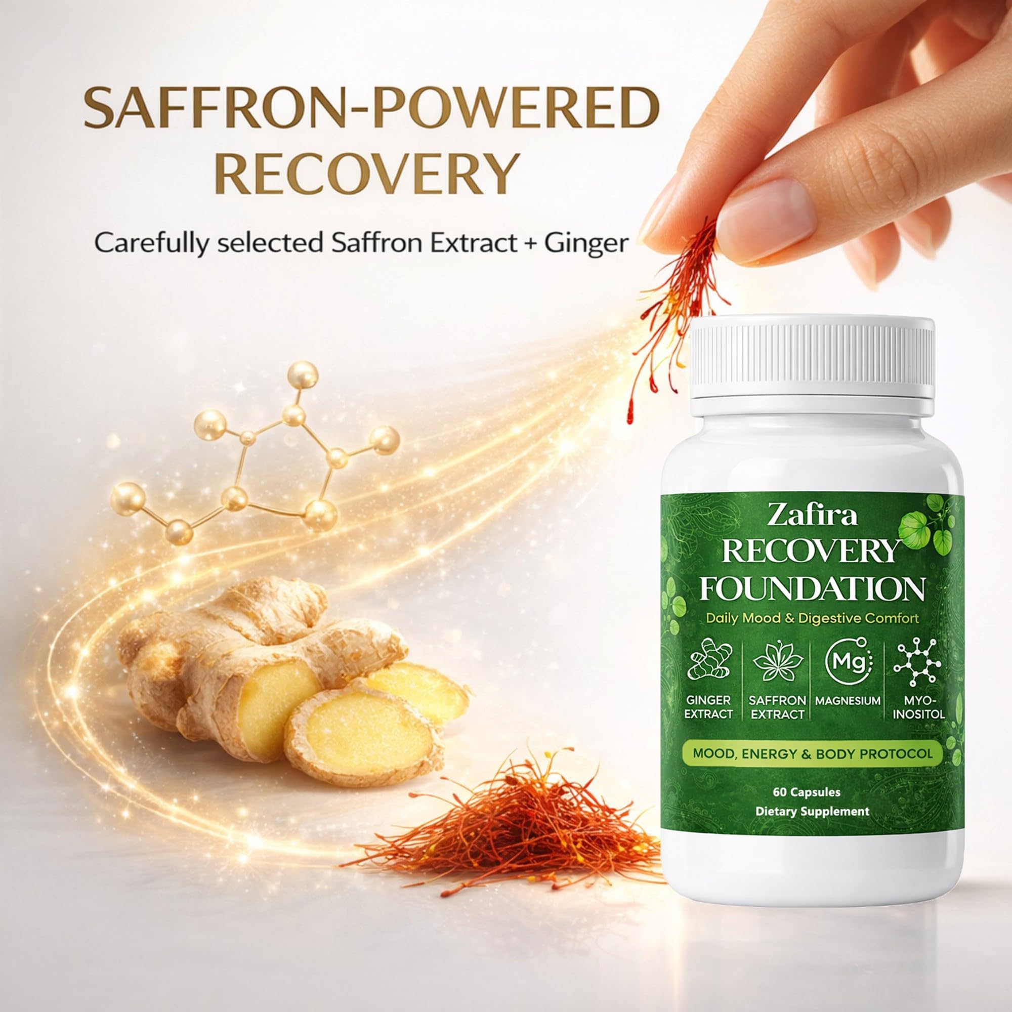 DYDUON Zafira Recovery Foundation Capsules – Mental Clarity, Hair & Mood Support, Natural Herbal Formula with Saffron Extract, Ginger Extract, L-Theanine, Myo-Inositol, Non-GMO, 60 Capsules DYDUONAu supplements