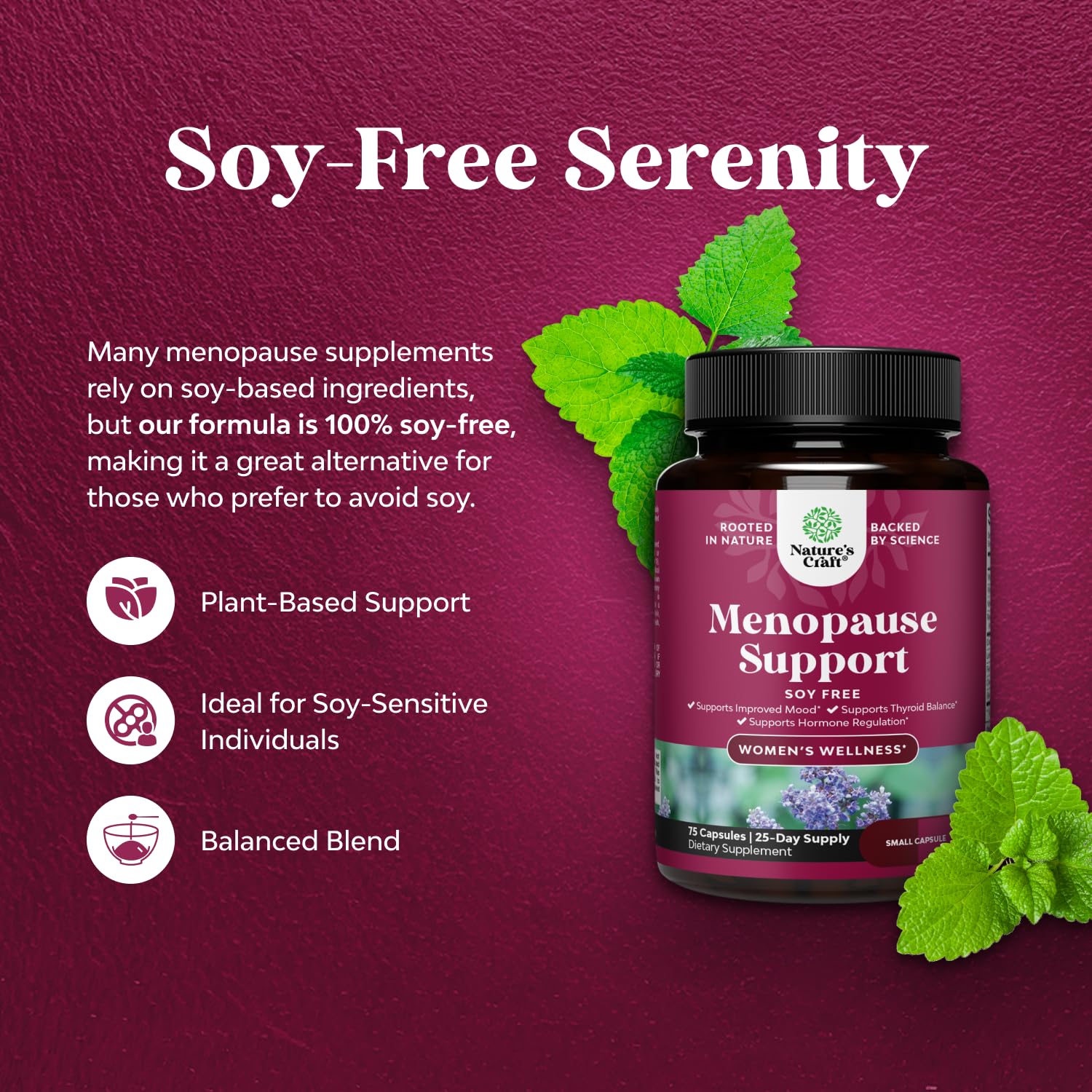 Complete Herbal Menopause Supplement for Women - Soy Free Female Hormone Balance Capsules for Night Sweats Hot Flashes & Mood Swings with Dong Quai, Chaste Berry & Black Cohosh Root - 75 Count Natures CraftAu supplements