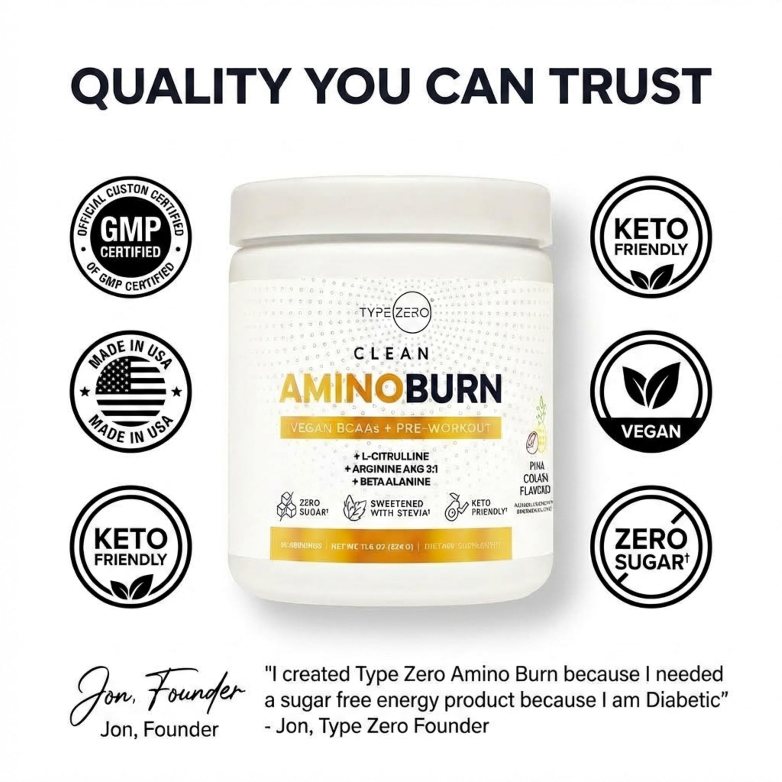 Type Zero Amino Burn Vegan BCAAs + Pre-Workout (Pina Colada Flavored) Type ZeroUS supplements