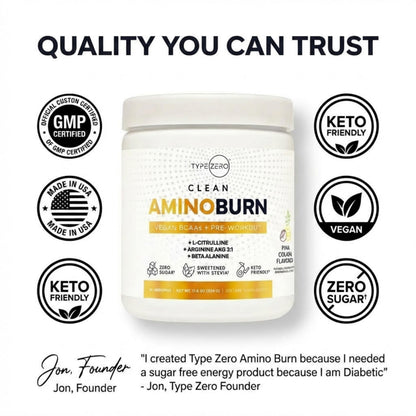 Type Zero Amino Burn Vegan BCAAs + Pre-Workout (Pina Colada Flavored) Type ZeroUS supplements