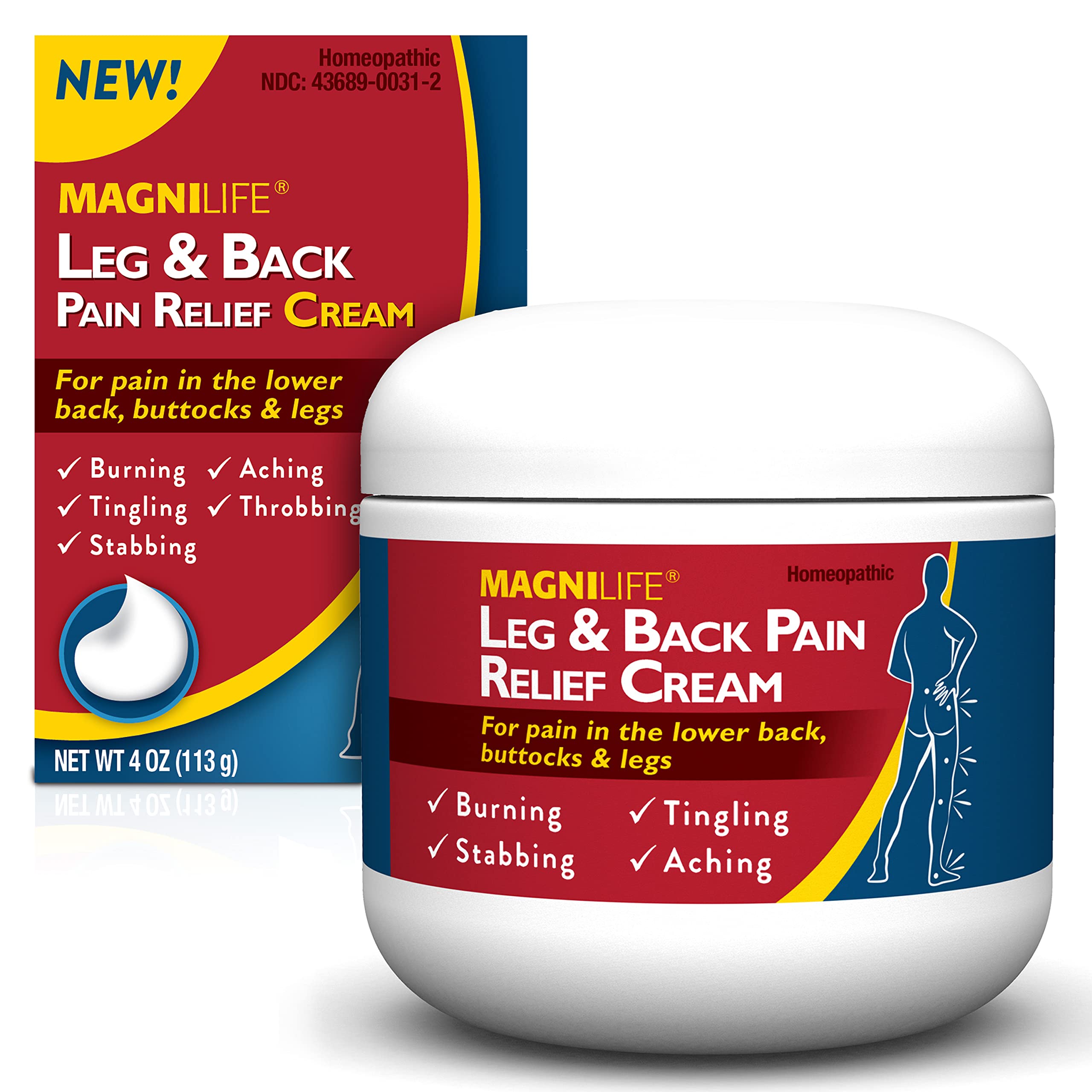 MagniLife Leg & Back Pain Relief Cream (4 oz), Topical Support for Leg Pain & Lower Back Discomfort, Fast Absorbing, No Residue, Mild Scent, Massage-in Formula MagniLifeAu supplements