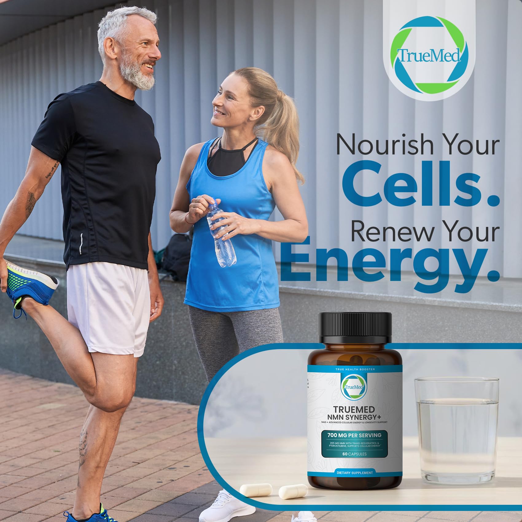 TRUEMED NMN Synergy+ 700mg – Premium NMN Supplement with Resveratrol & Pterostilbene | Advanced NAD+ Supplement for Cellular Energy, & Wellness Support | Non-GMO, Vegan, 60 Capsules TRUEMEDAu supplements