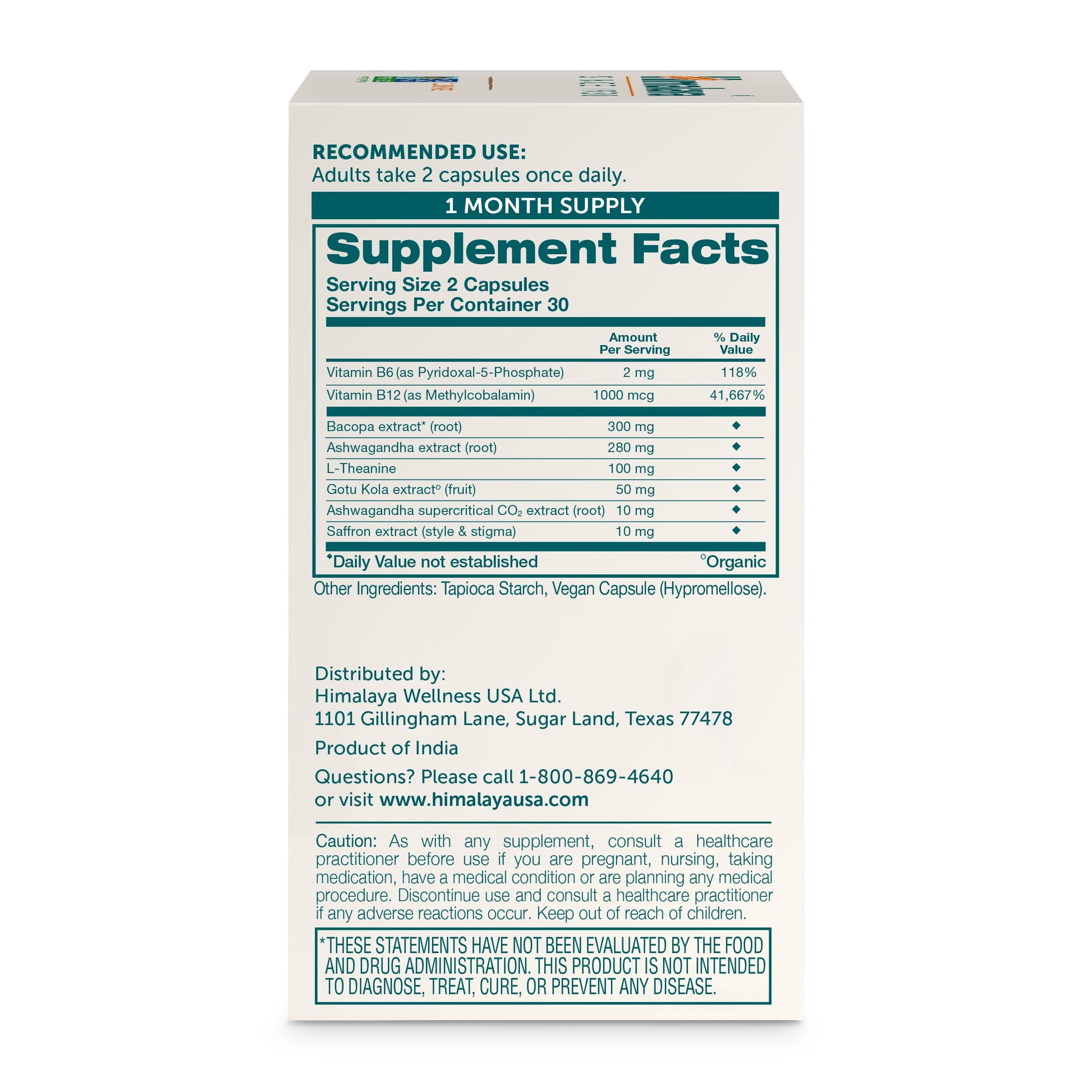 Himalaya Focused Mind Supplement, with Ashwagandha, Bacopa & L-Theanine for Attention, Focus and Energy Support, 60 Vegan Capsules, Gluten Free, 1 Month Supply HimalayaAu supplements