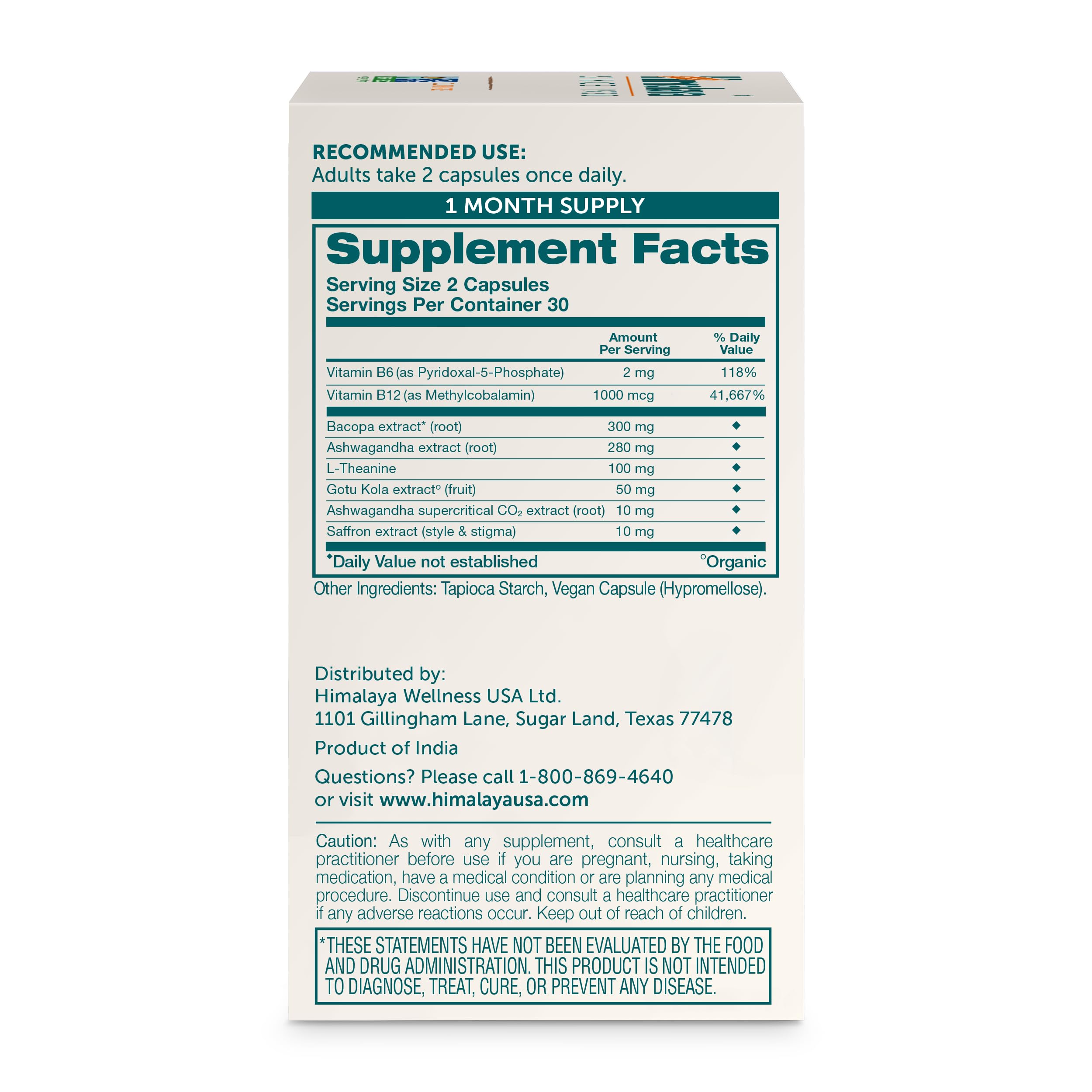 Himalaya Focused Mind Supplement, with Ashwagandha, Bacopa & L-Theanine for Attention, Focus and Energy Support, 60 Vegan Capsules, Gluten Free, 1 Month Supply HimalayaAu supplements