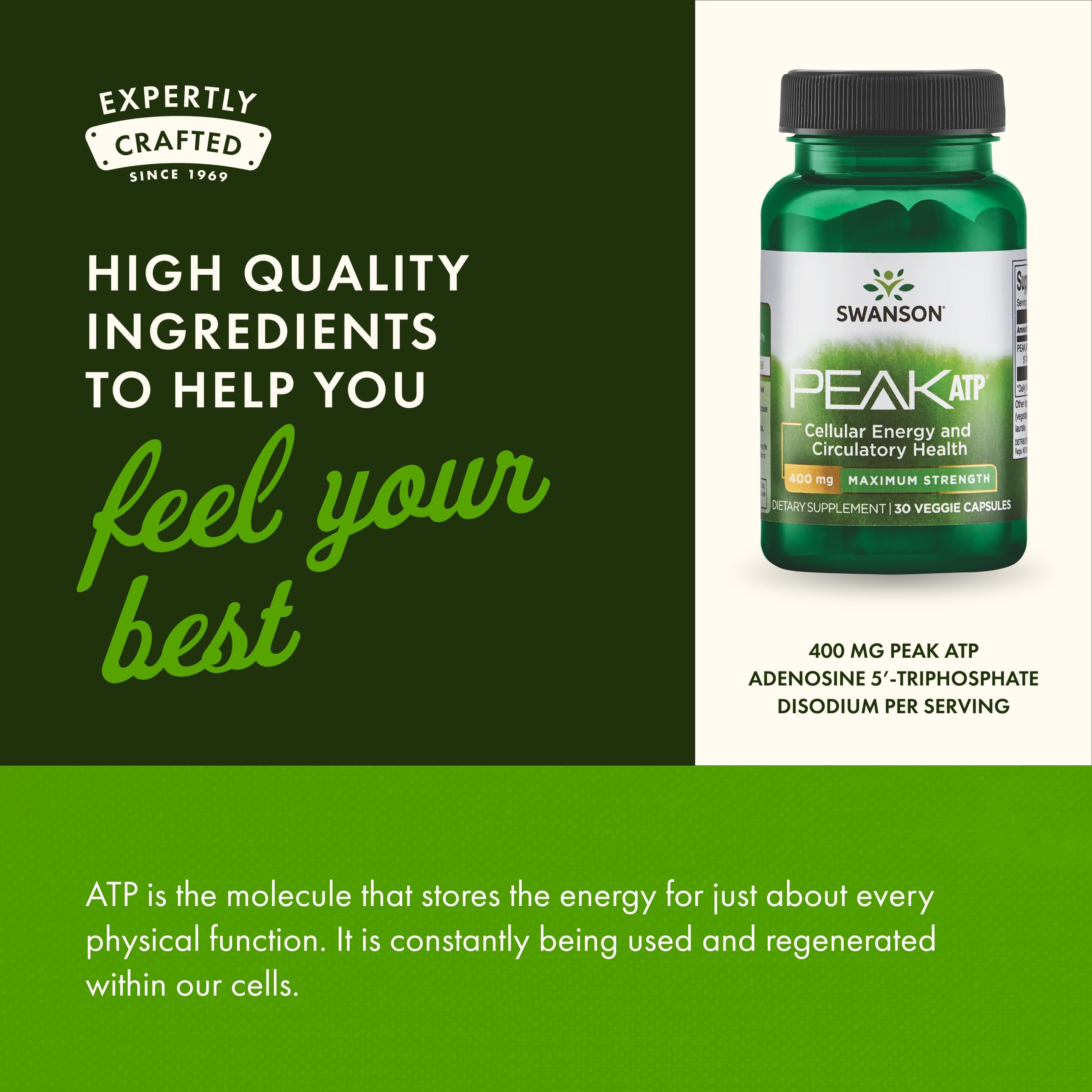 Swanson Maximum Strength Peak ATP-Natural Supplement Promoting Cellular Energy Support-Supports Physical Performance and Promotes Healthy Blood Flow Support-(30 Veggie Capsules, 400mg Each) 1 Pack SwansonAu supplements