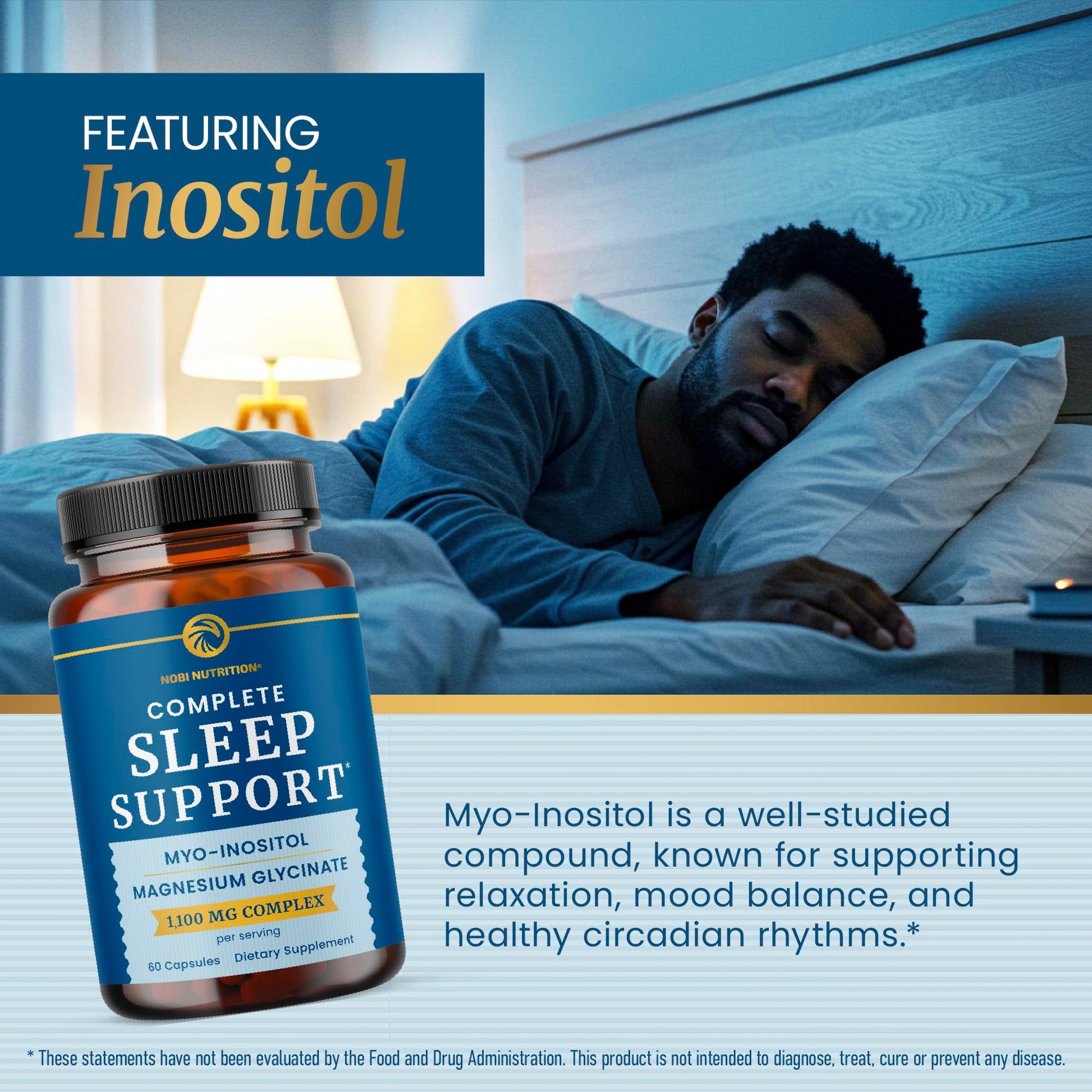Complete Sleep Support | Myo Inositol + Magnesium Glycinate | Restful Sleep & Relaxation Support | 1100MG Complex | Melatonin-Free, Non-GMO | Inositol Supplement with Magnesium-Glycinate | 60 Ct Nobi NutritionAu supplements