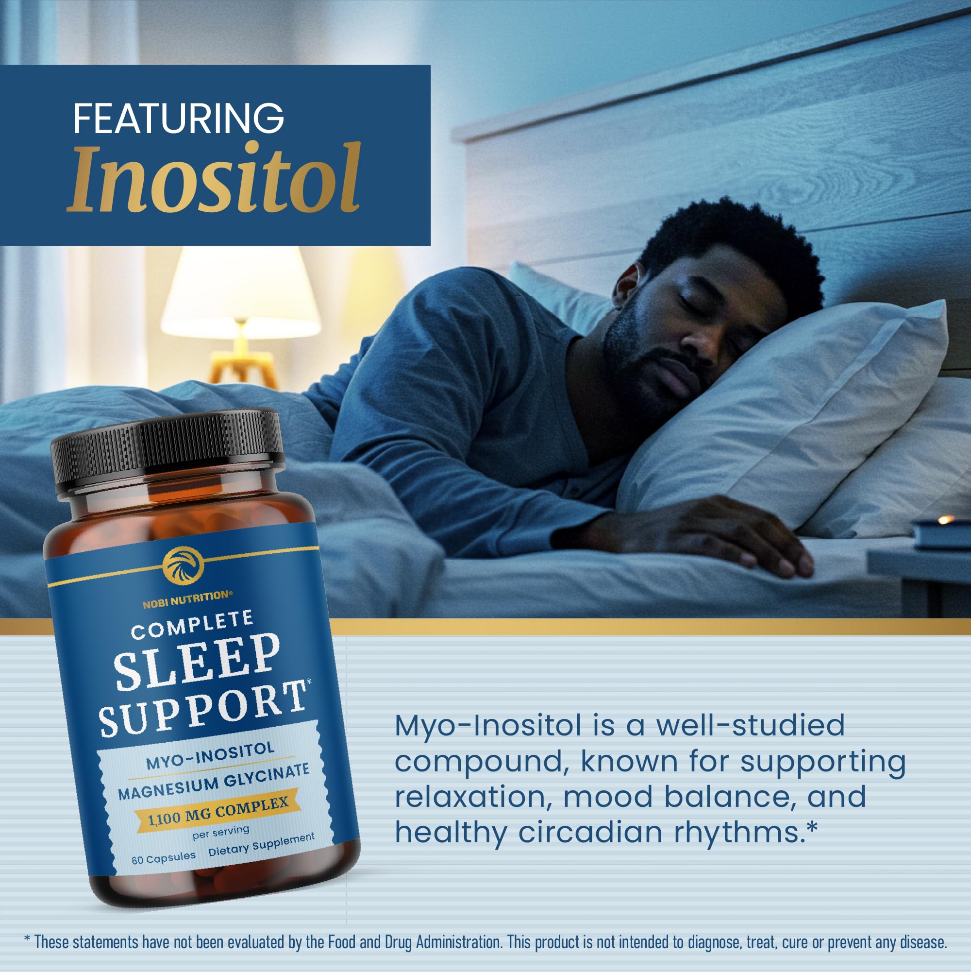 Complete Sleep Support | Myo Inositol + Magnesium Glycinate | Restful Sleep & Relaxation Support | 1100MG Complex | Melatonin-Free, Non-GMO | Inositol Supplement with Magnesium-Glycinate | 60 Ct Nobi NutritionAu supplements
