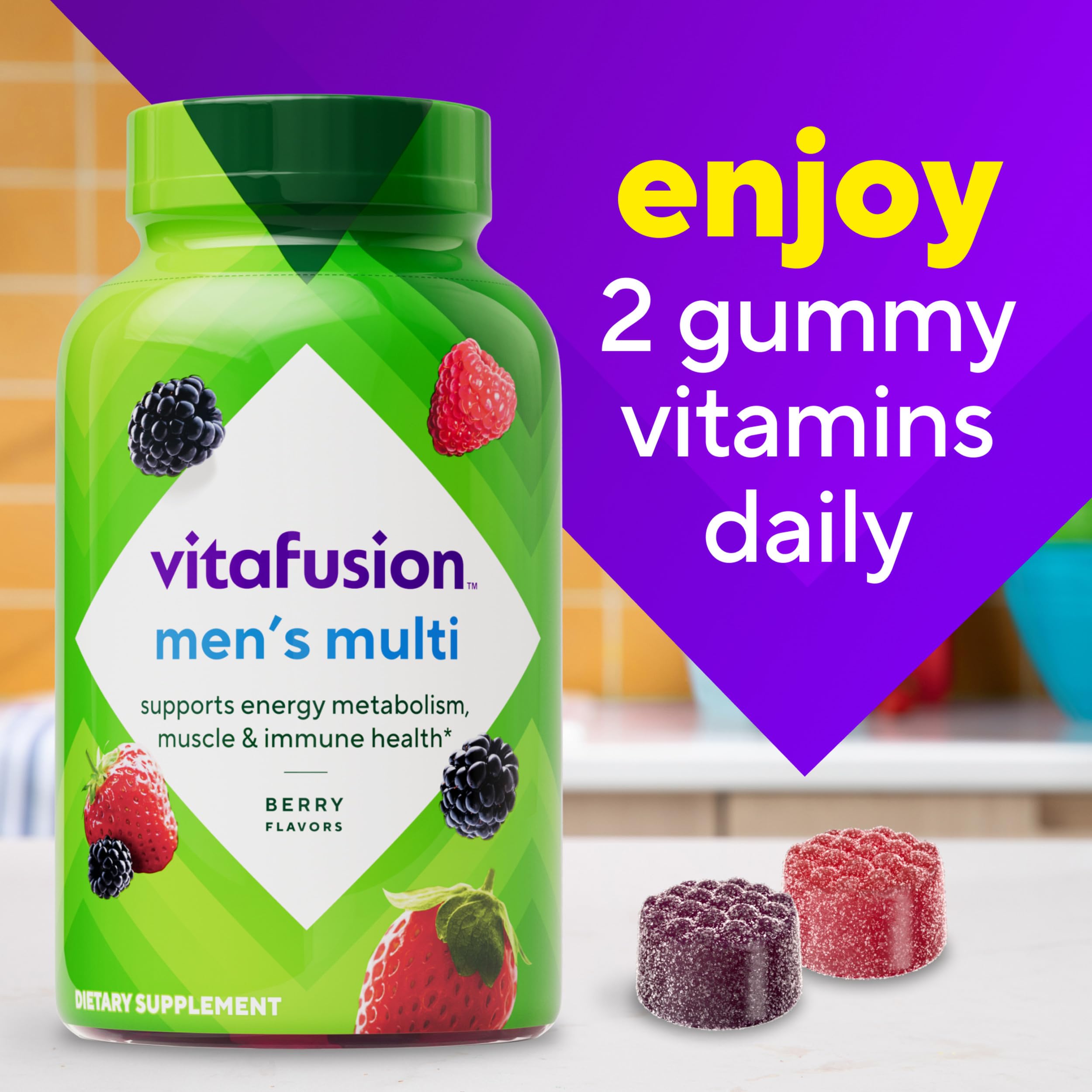 vitafusion Adult Gummy Vitamin Supplement for Men, Berry Flavored, A, C, D, E, B6, B12, Daily, 120 Count, 60 Day Supply VitafusionAu supplements
