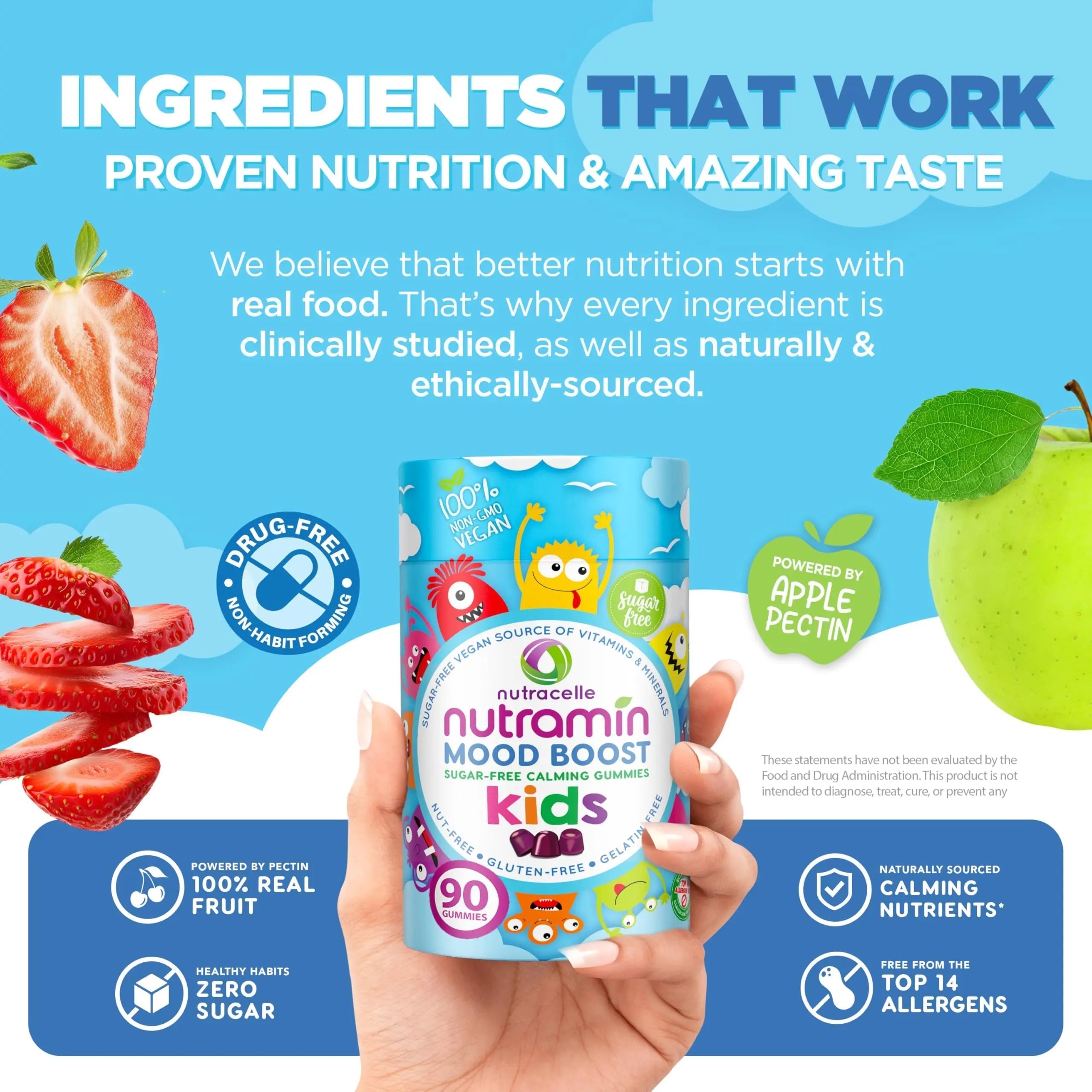 NUTRAMIN Kids Mood Boost Vegan Vitamin Gummy: Calming Magnesium Citrate Supplement for Children with Ashwagandha & Vitamin B Complex to Relax & Focus NutracelleAu supplements