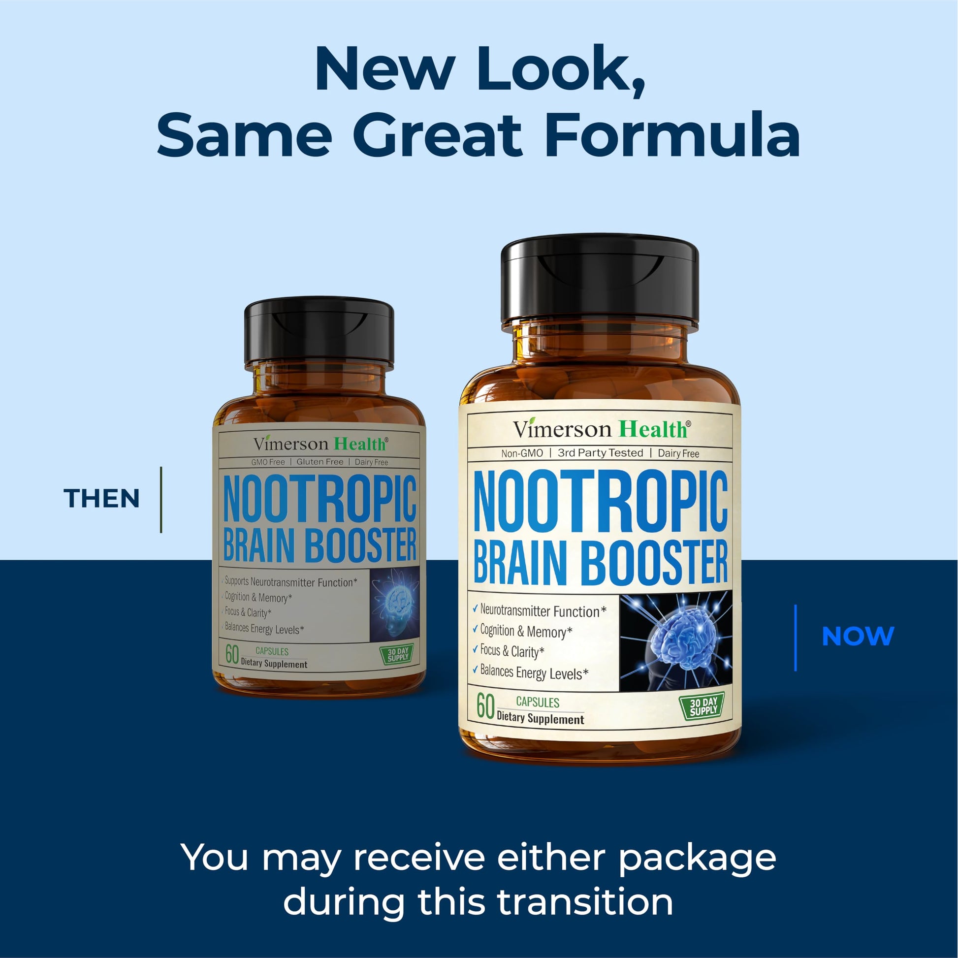 Nootropics Brain Support Supplement - Nootropic Brain Booster for Improved Focus, Concentration & Memory. Brain Nootropic for Brain Health, Mood & Energy Support. Non-GMO. Made in the USA. 60 Capsules Vimerson HealthAu supplements