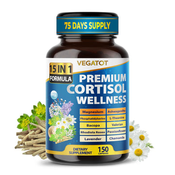 VEGATOT Organic Cortisol Wellness Complex 15-in-1 Formula with Magnesium Ashwagandha St. John's Wort Valerian Rhodiola Rosea Passionflower Chamomile VEGATOTAu supplements