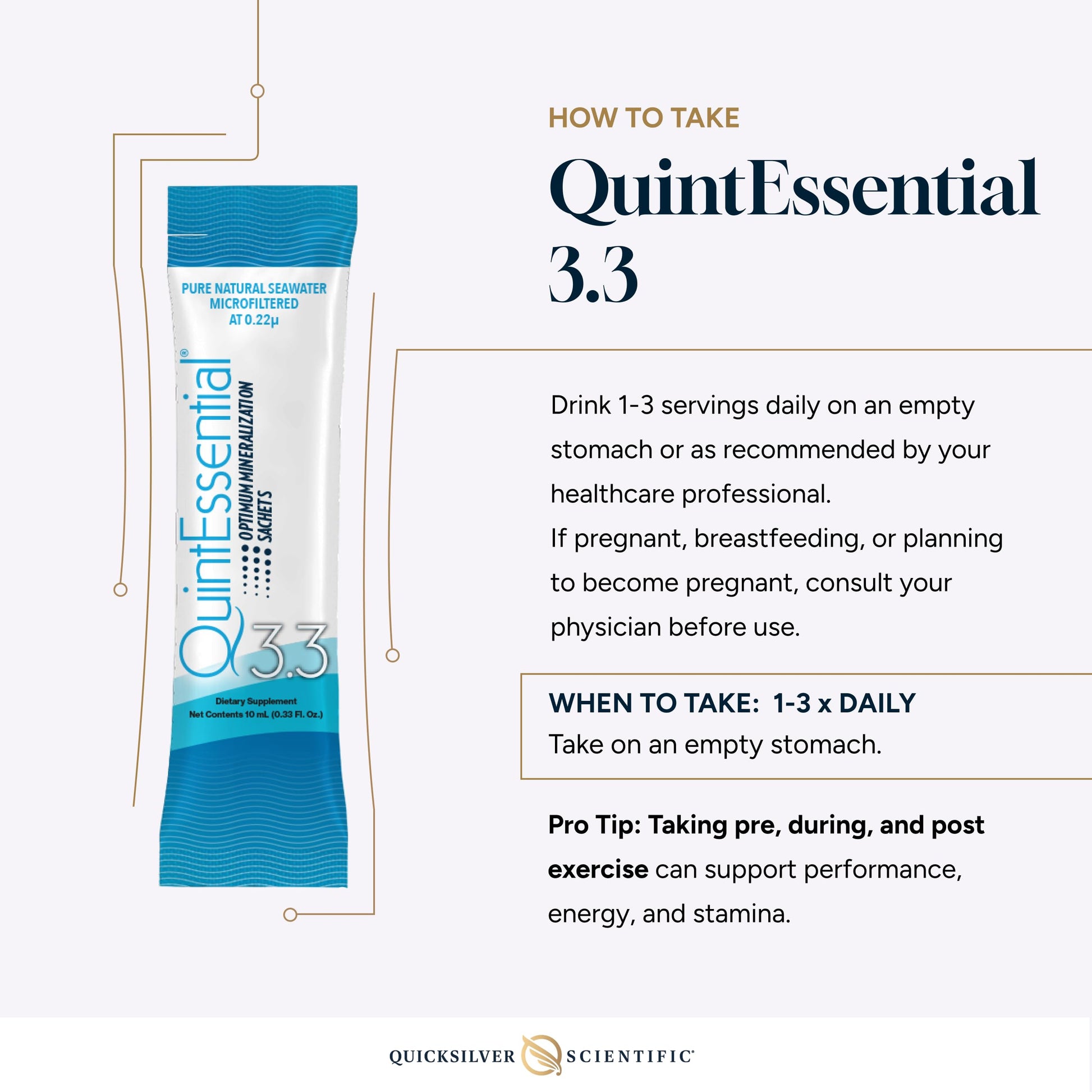 Quicksilver Scientific Quintessential 3.3 Sachets - Hypertonic Solution - Filtered Sea Water Hydration Packets - Liquid Minerals for Muscle Recovery, Stamina + Mineral Replenishment (30 Count) Quicksilver ScientificUS supplements