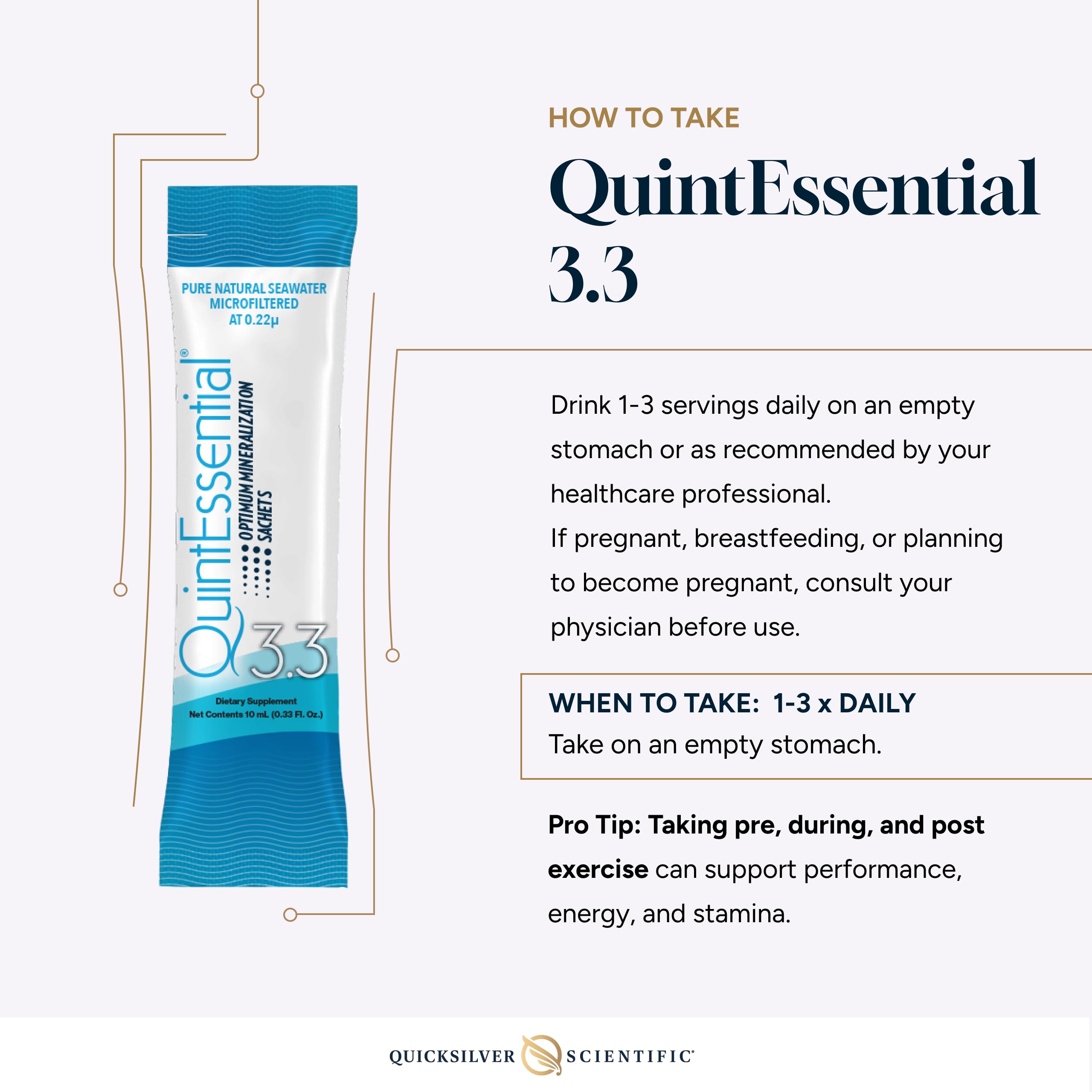 Quicksilver Scientific Quintessential 3.3 Sachets - Hypertonic Solution - Filtered Sea Water Hydration Packets - Liquid Minerals for Muscle Recovery, Stamina + Mineral Replenishment (30 Count) Quicksilver ScientificUS supplements