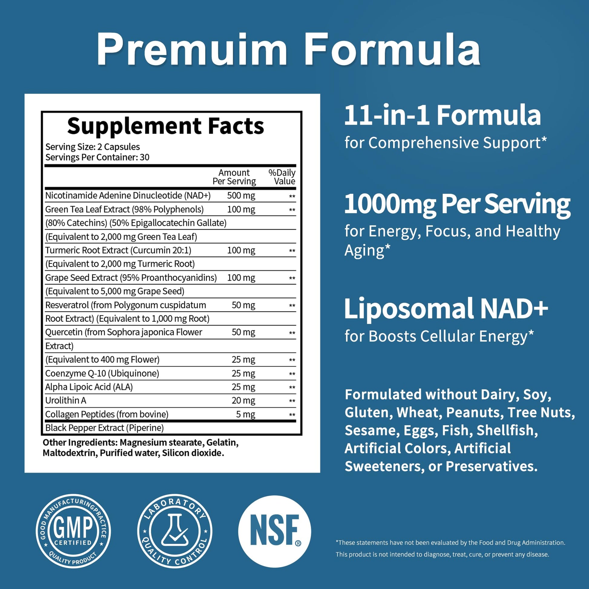 NAD Supplement 11-in-1 Extra Strength – Liposomal NAD with Resveratrol, CoQ10, Urolithin A, ALA & Turmeric – Supports Anti-Aging, Cellular Repair, Energy & Focus – for Women & Men – 60 Capsules JuvaNutraAu supplements