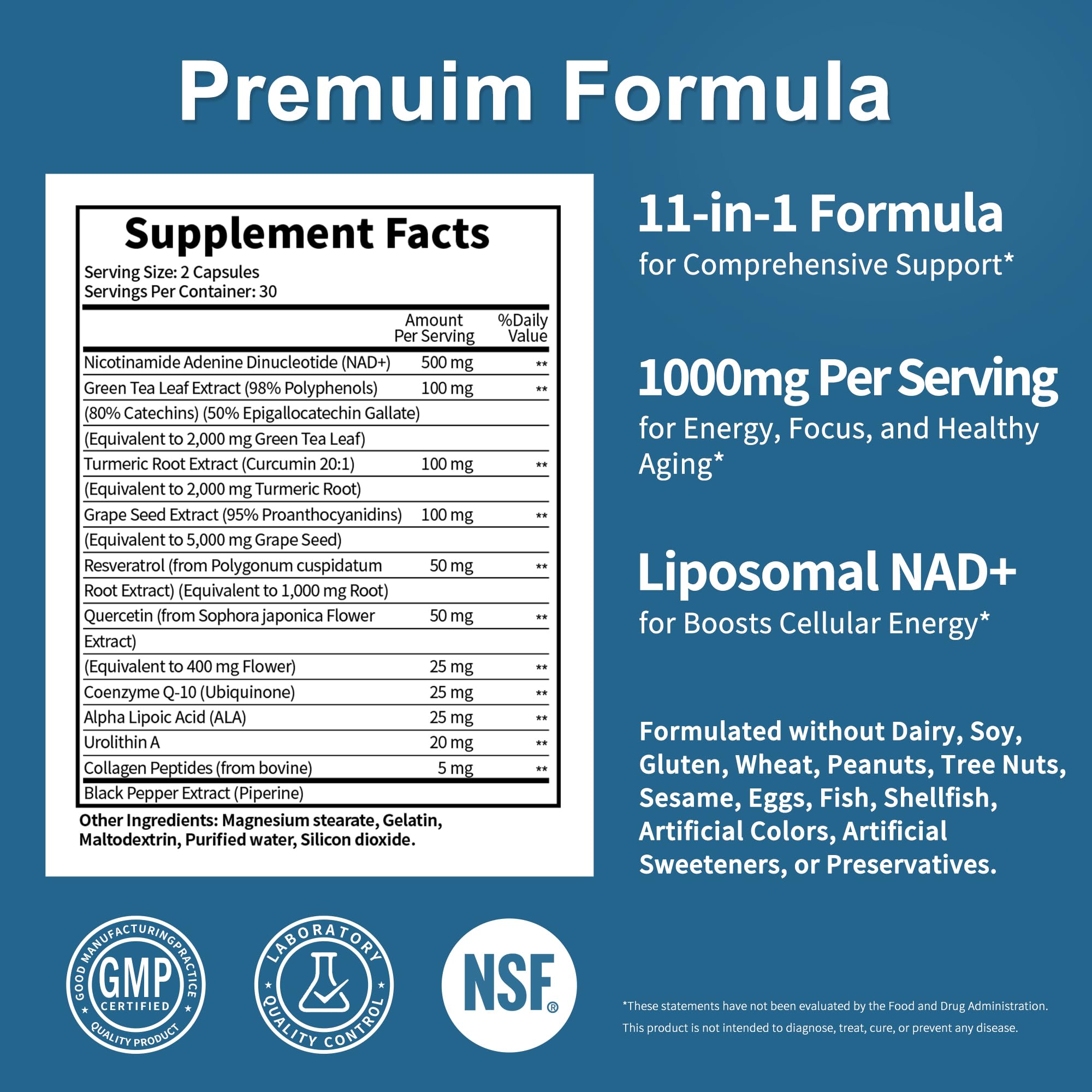 NAD Supplement 11-in-1 Extra Strength – Liposomal NAD with Resveratrol, CoQ10, Urolithin A, ALA & Turmeric – Supports Anti-Aging, Cellular Repair, Energy & Focus – for Women & Men – 60 Capsules JuvaNutraAu supplements